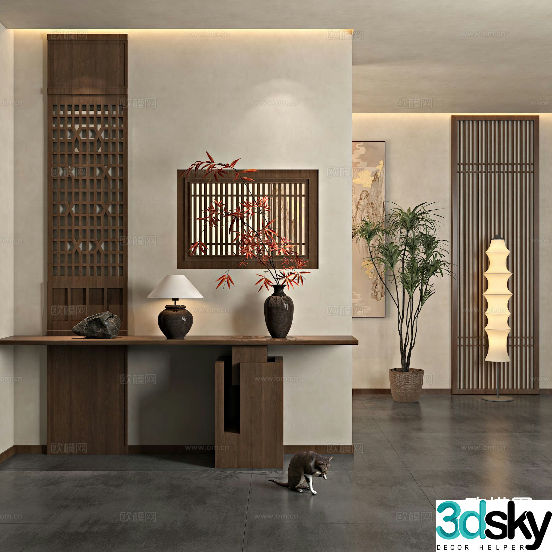 New Chinese style Zen entrance hall 3D model