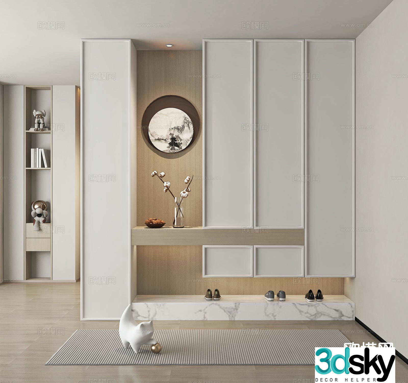 New Chinese style porch shoe cabinet 3D model