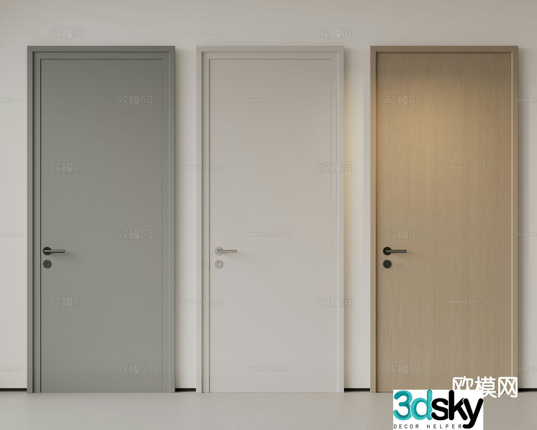 Modern single-open door bedroom door minimalist door room door 3d model