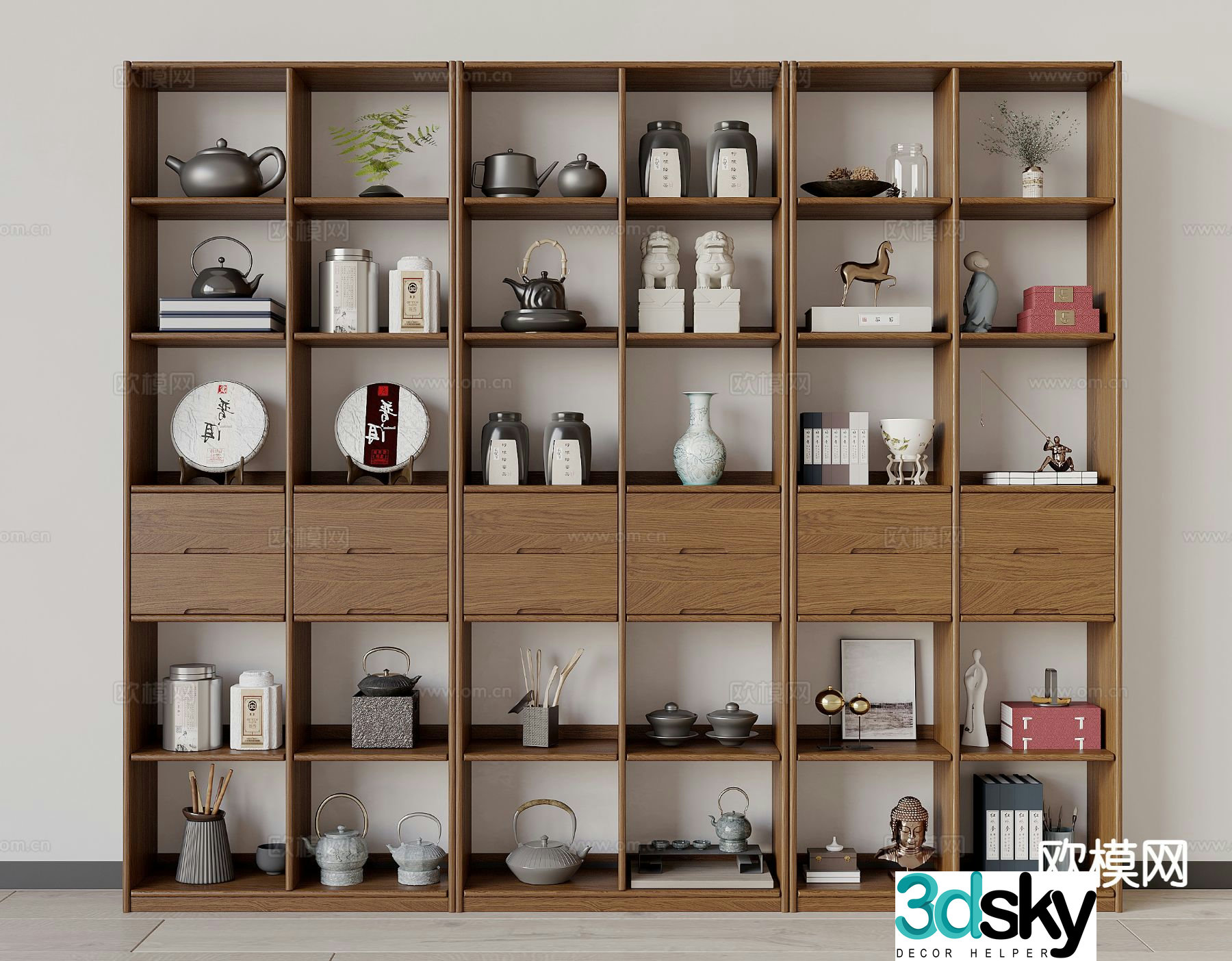 New Chinese style tea cabinet storage rack teapot ornaments 3D model