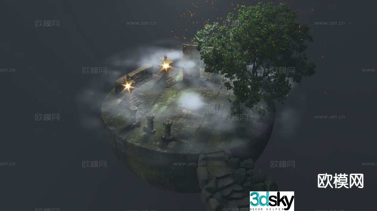 Floating island ancient building concept 3D model