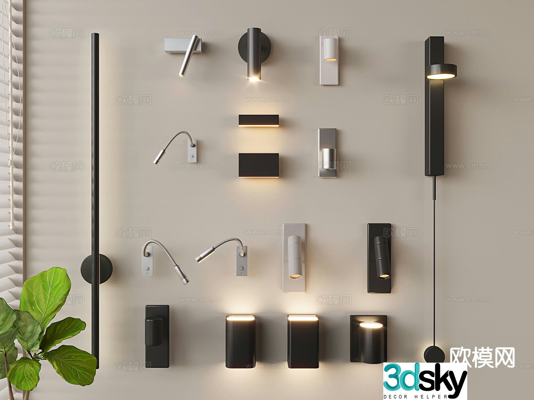 Modern reading lamp wall washer strip wall lamp bedside wall lamp 3D model