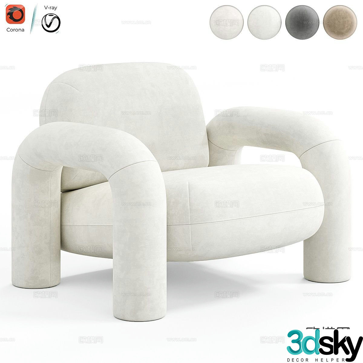 Cream style sofa chair single sofa 3d model
