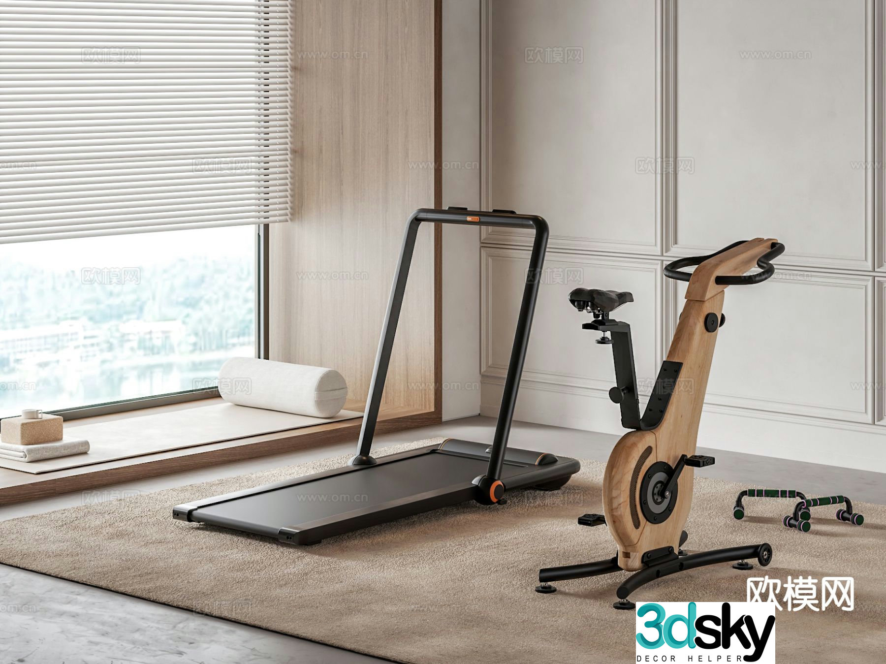 Fitness equipment treadmill spinning 3d model