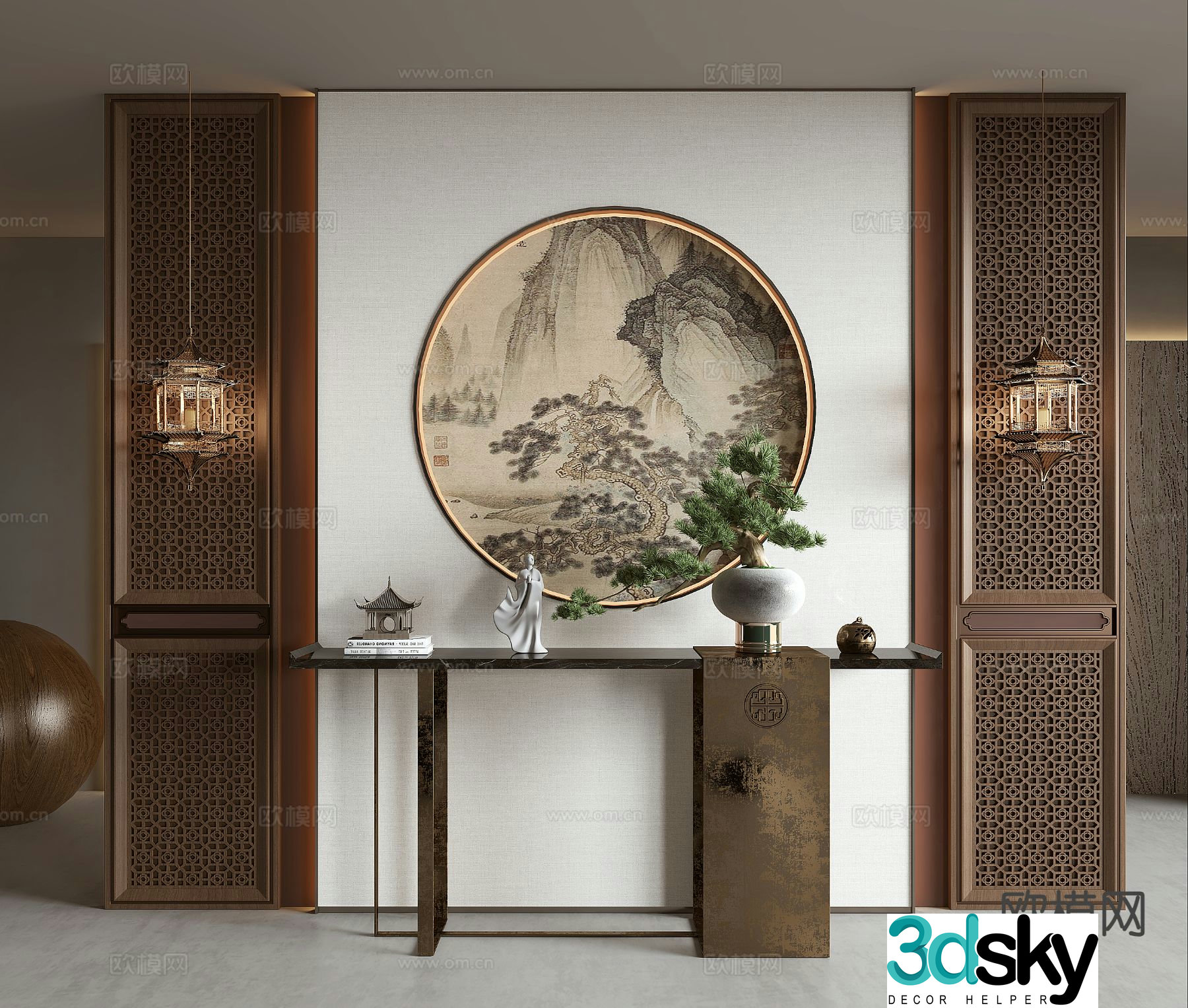 New Chinese style entrance desk Duanjing desk strip 3D model