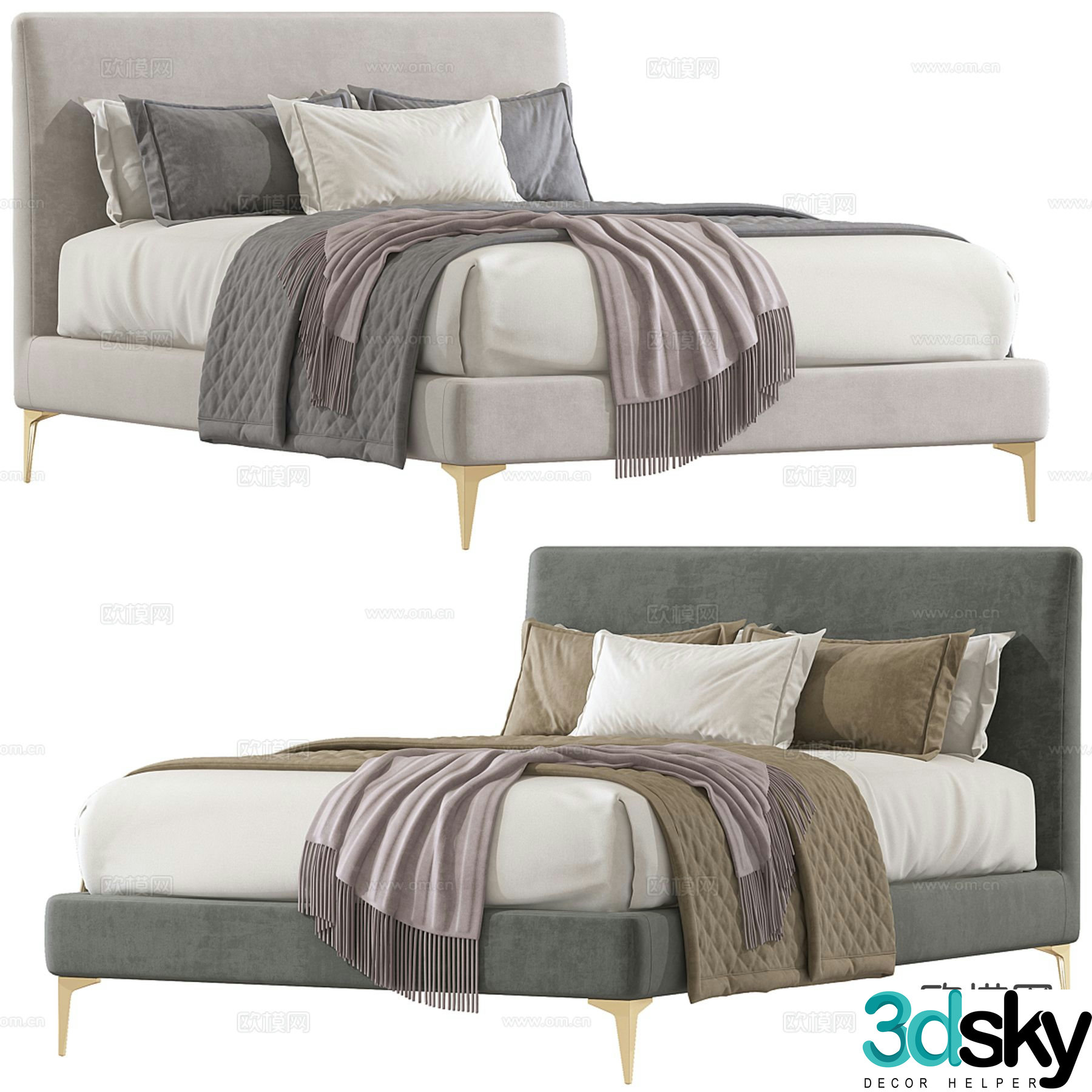 Westelm modern double bed 3d model