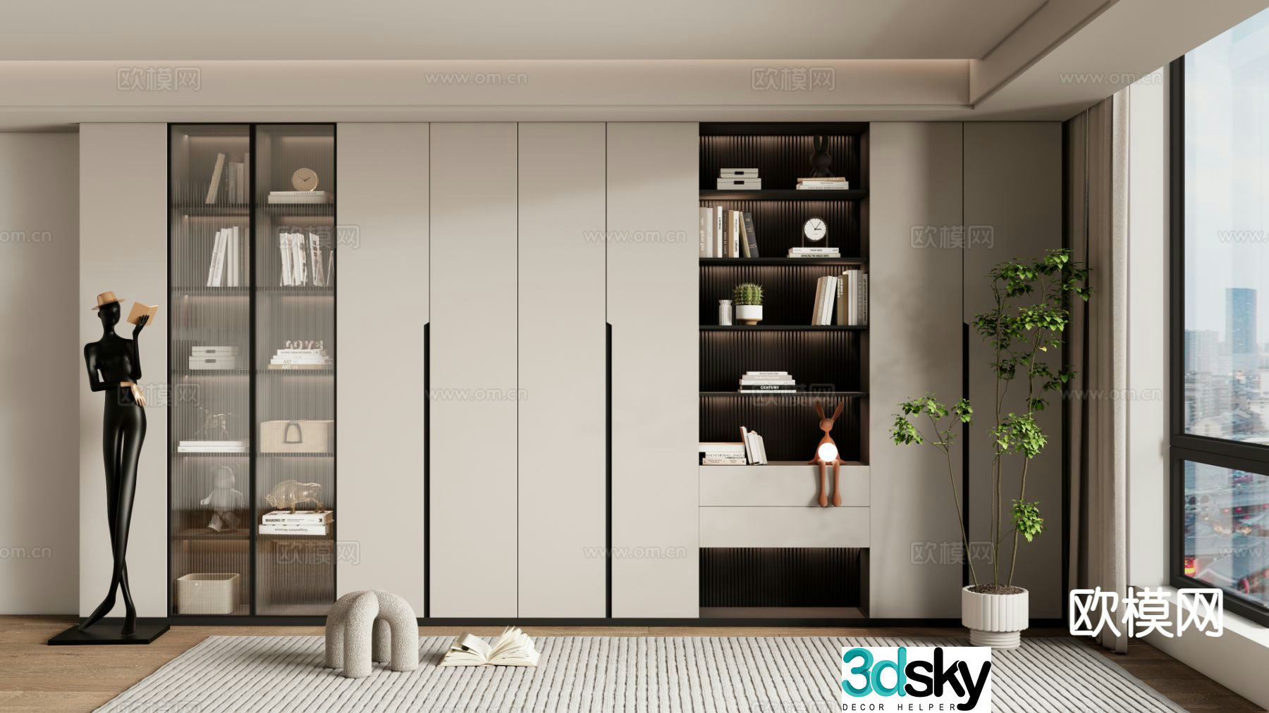Modern minimalist bookcase high cabinet 3d model