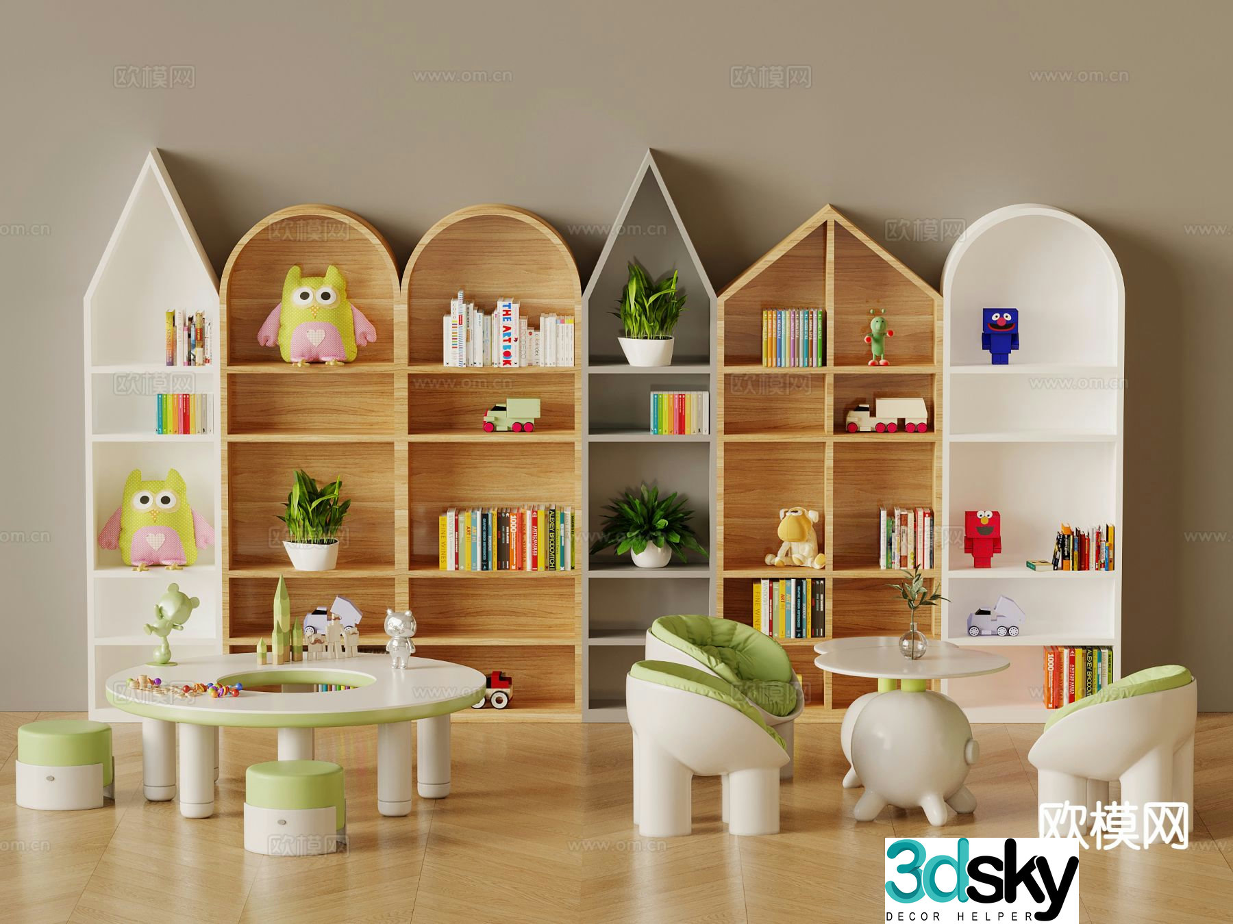 Nordic children’s cabinet bookcase 3d model