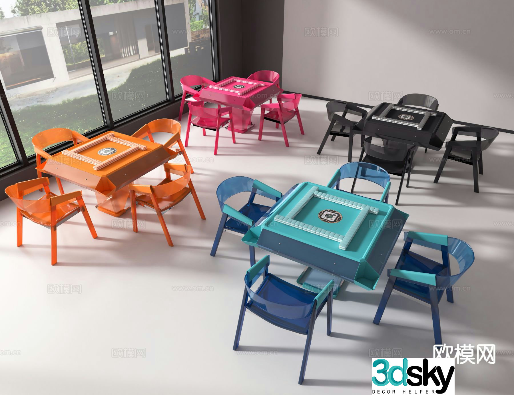 Modern mahjong table and chair Mahjong machine chess and card table 3D model