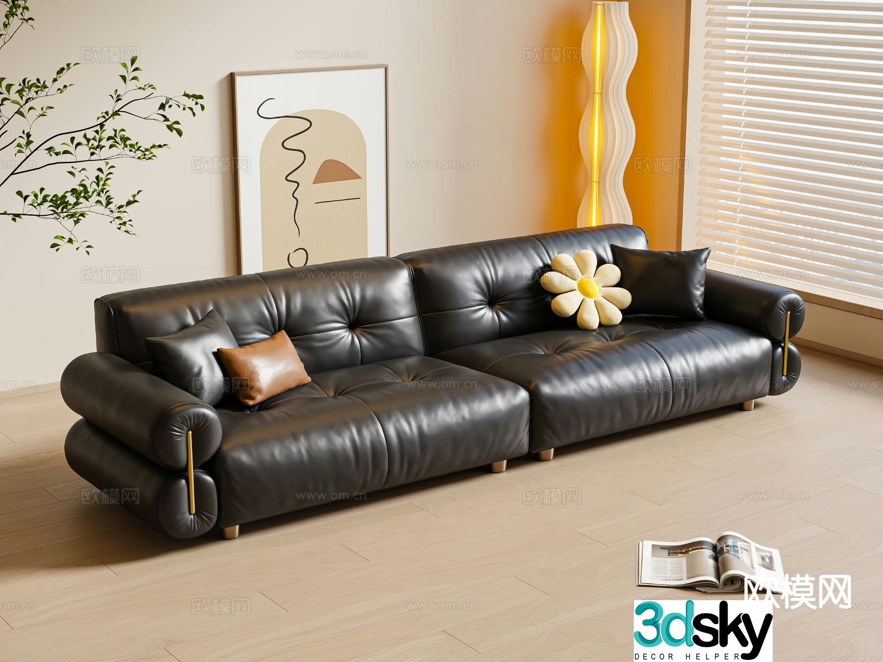 Double sofa leather sofa 3d model