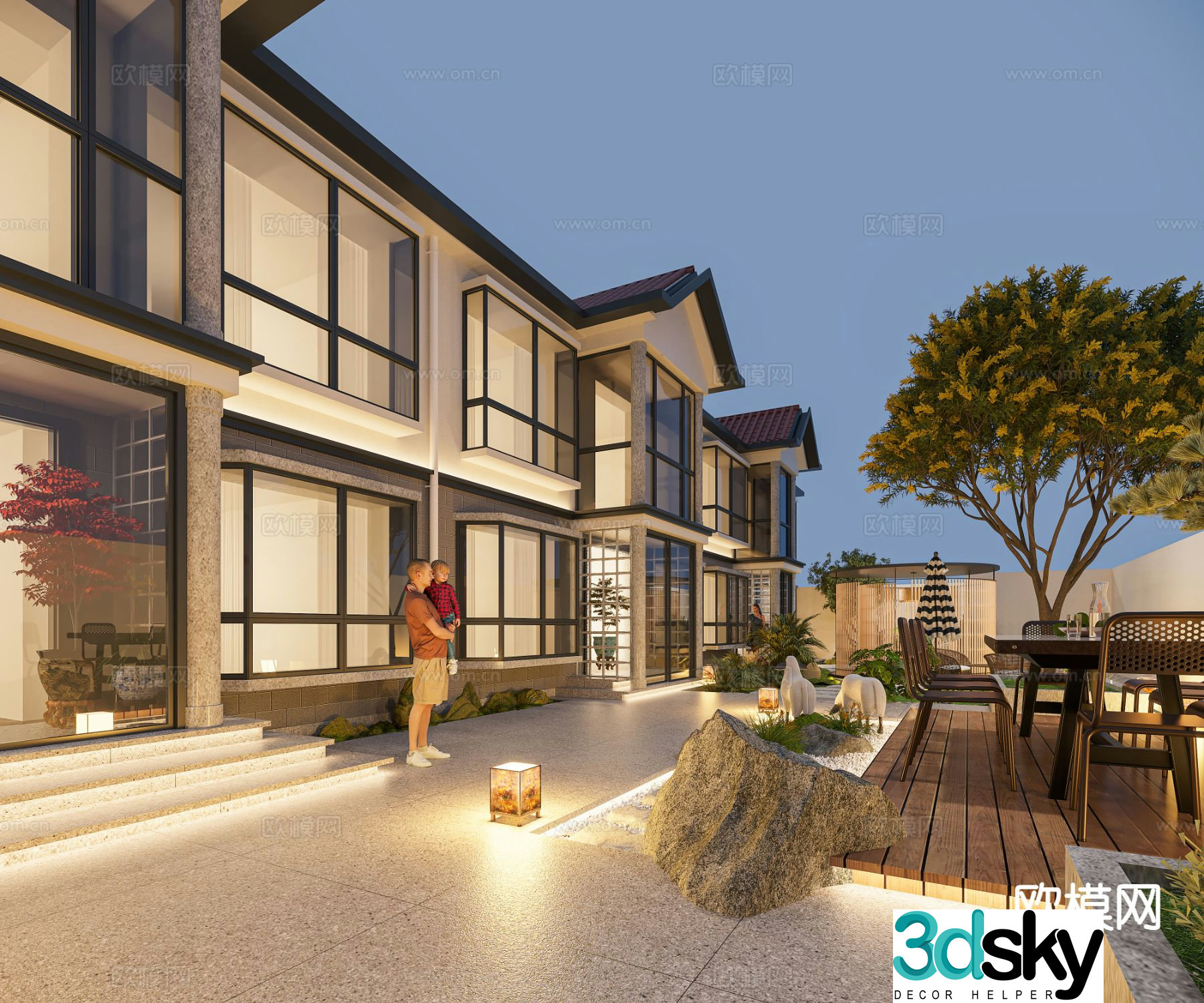 New Chinese style courtyard landscape 3D model