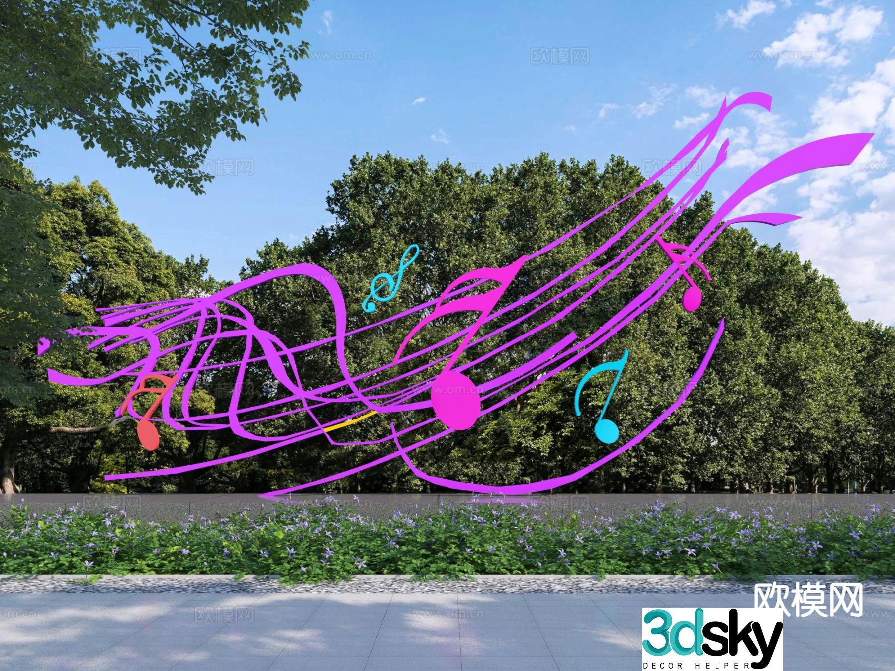 Modern musical note sculpture staff sculpture sketch 3D model