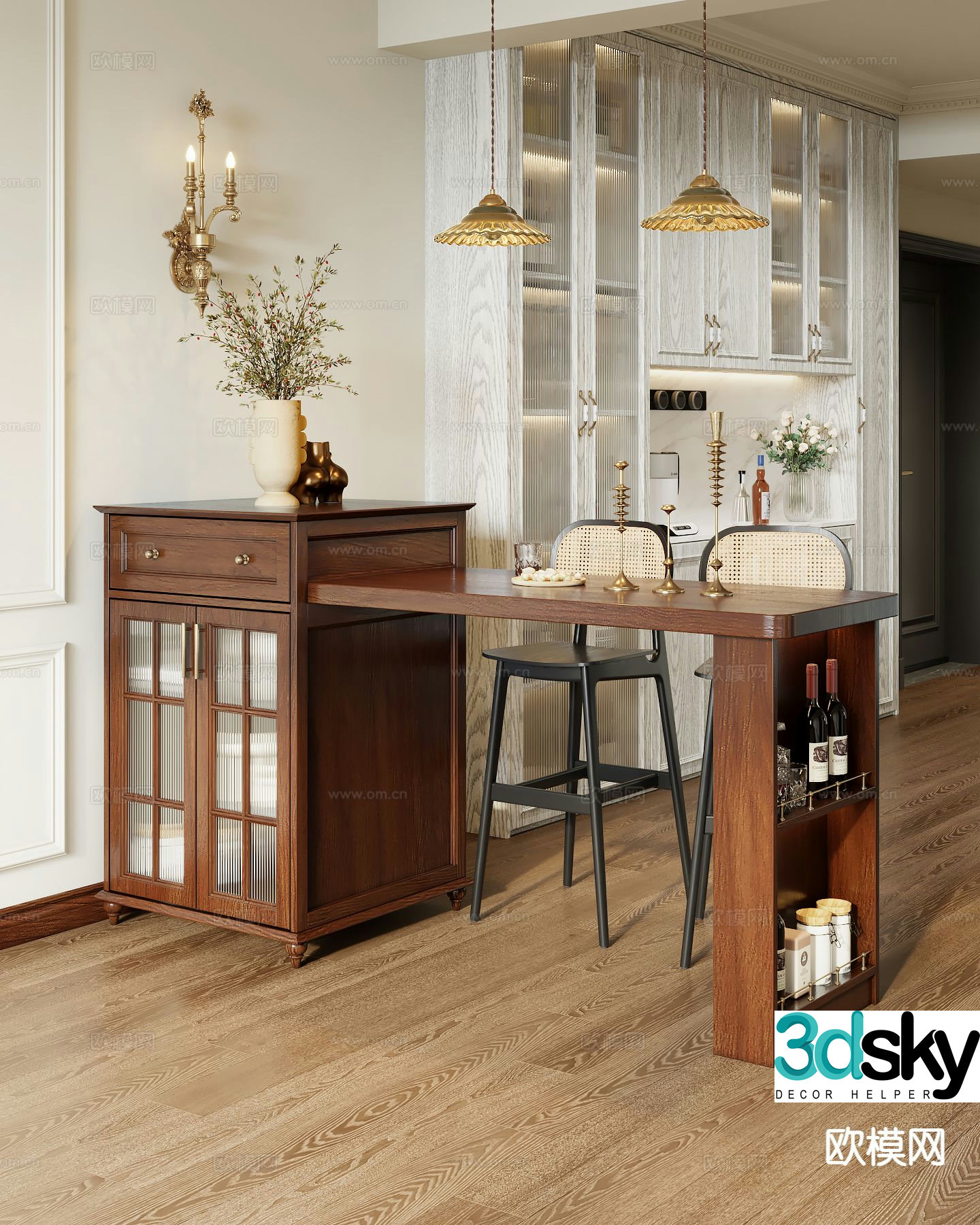 American bar solid wood bar 3d model