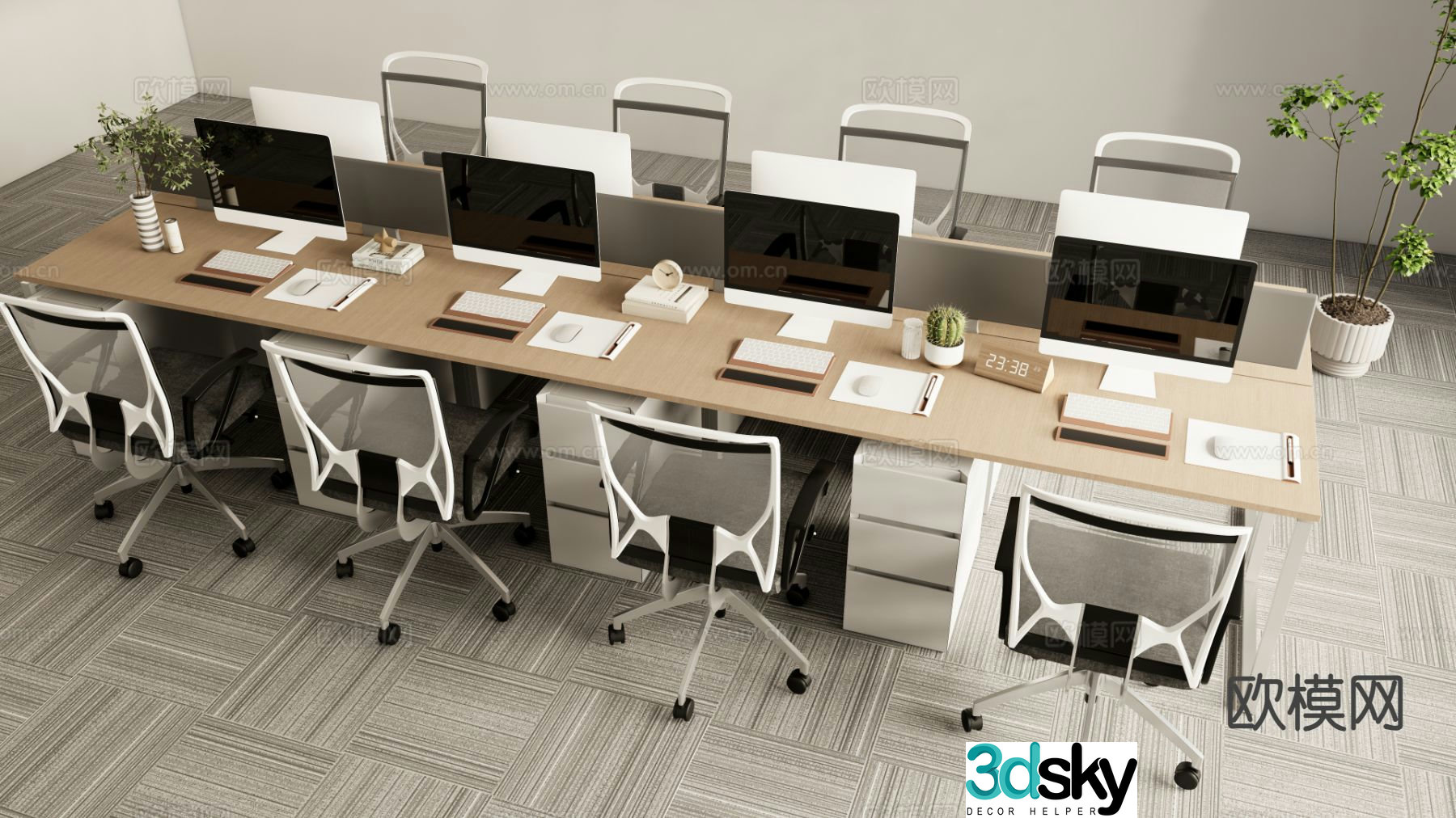 Modern employee workstation card desk 3D model