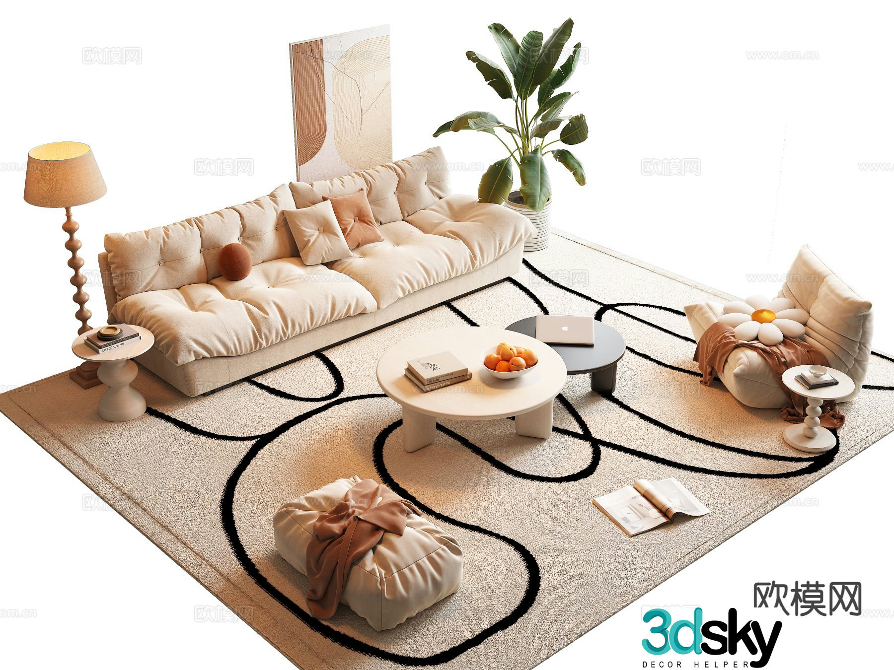 Cream style modular sofa 3d model