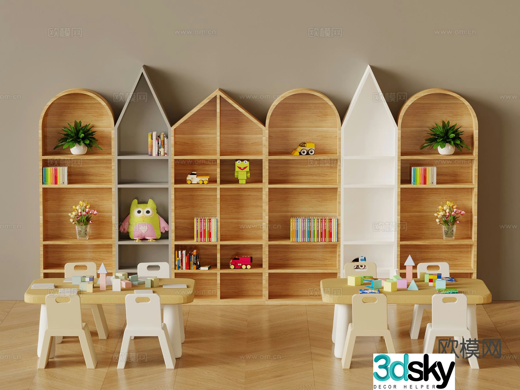 Nordic children’s cabinet bookcase 3d model