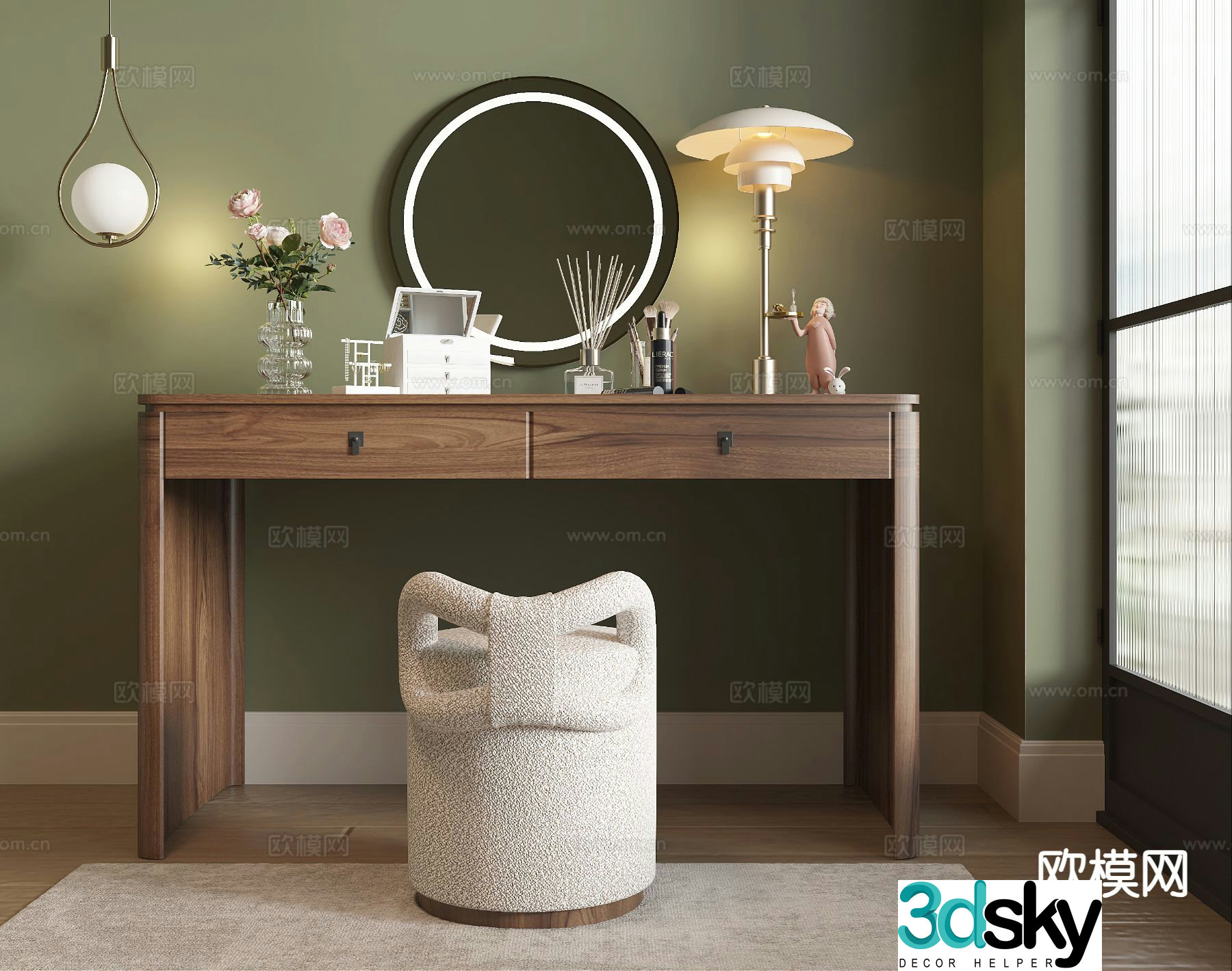 Middle style dressing table 3d model