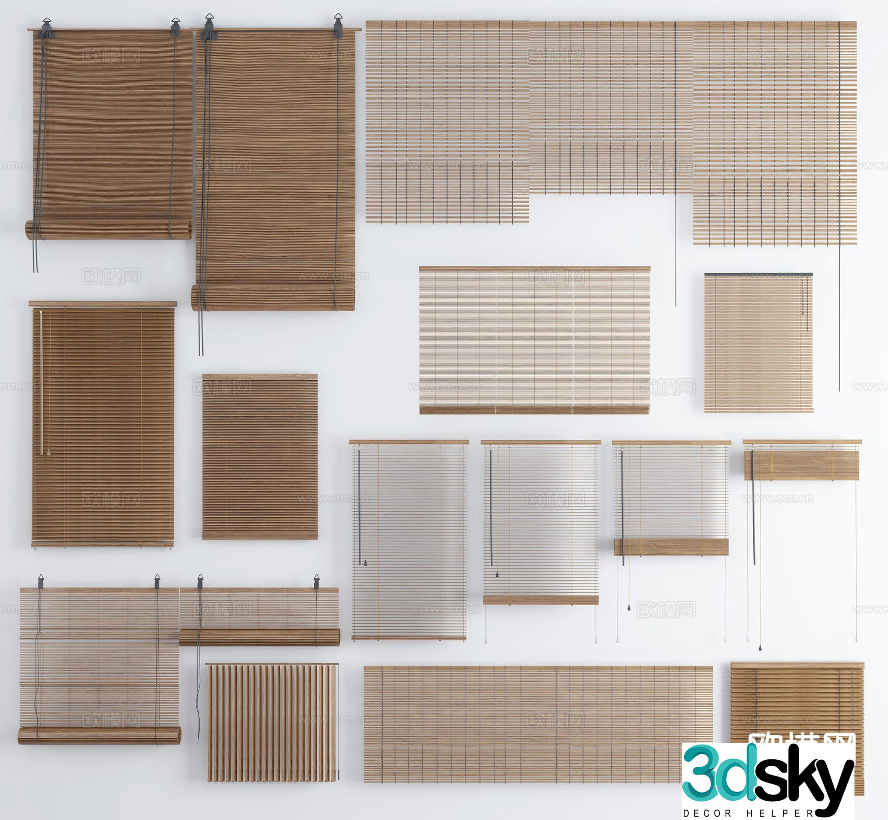 New Chinese style bamboo curtains roller blinds curtains venetian blinds 3D model