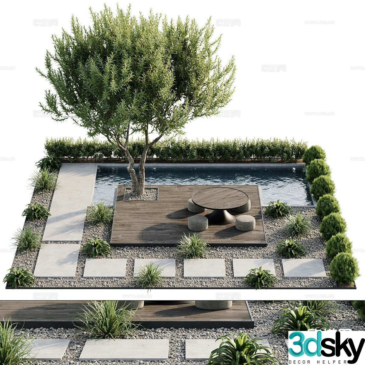 Modern landscape sketch outdoor landscape waterscape 3D model