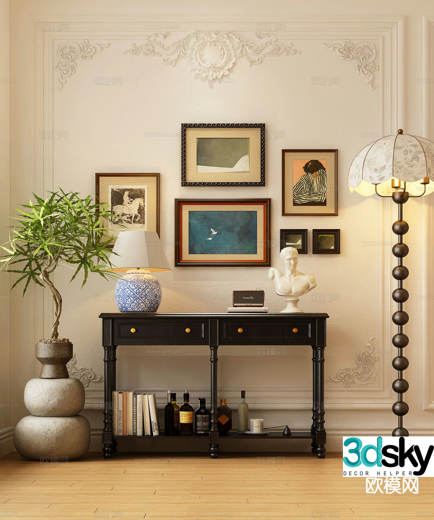 French style end view table 3D model