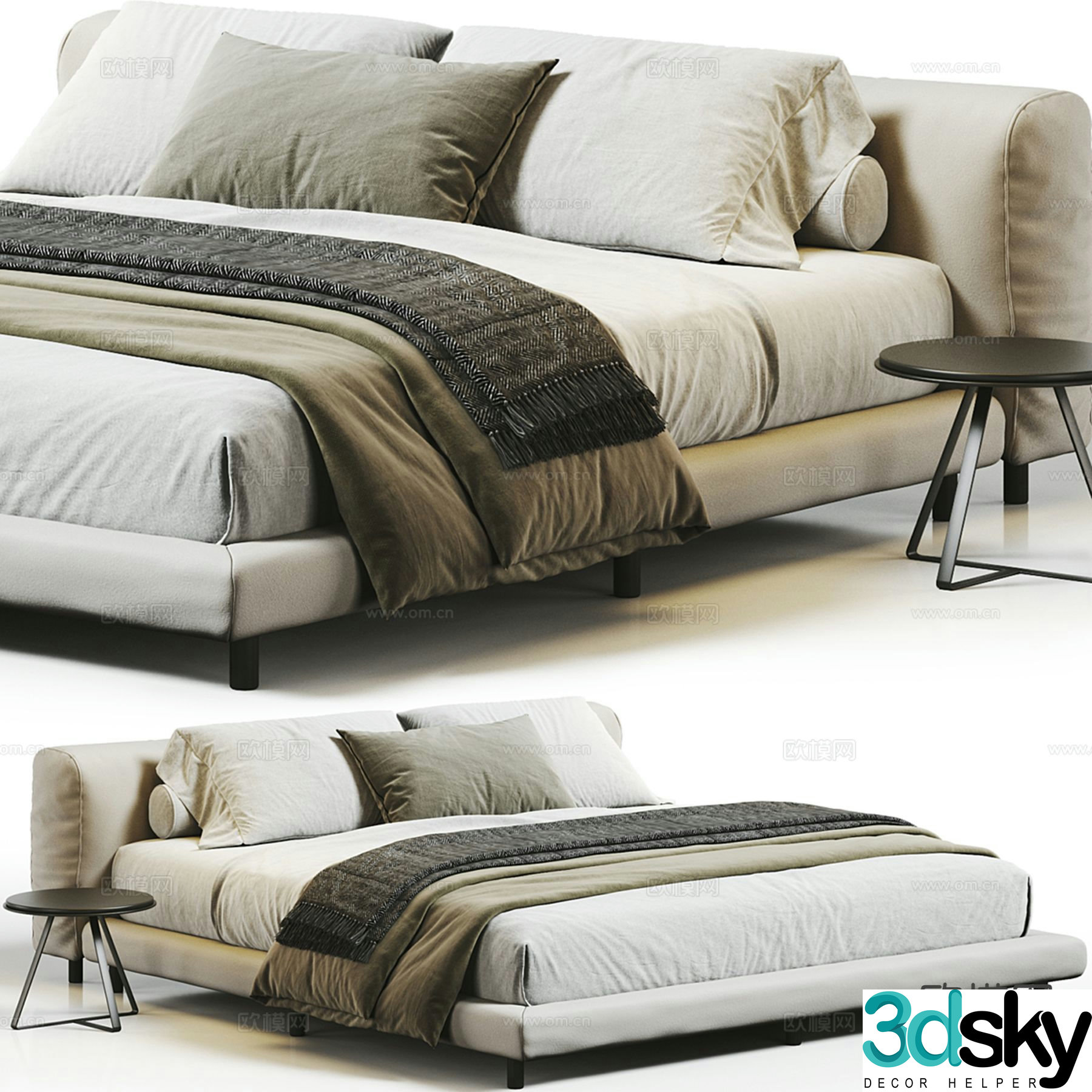 Modern fabric double bed 3d model