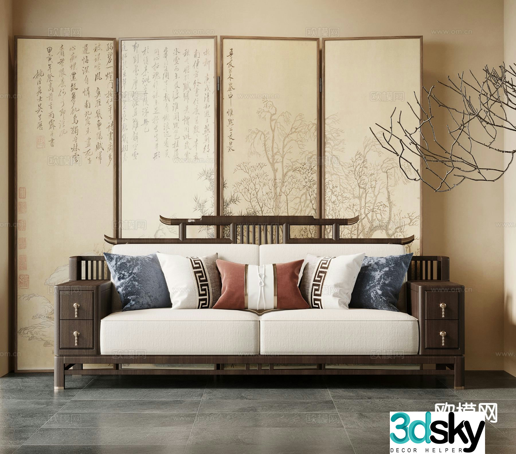 New Chinese style double sofa 3d model