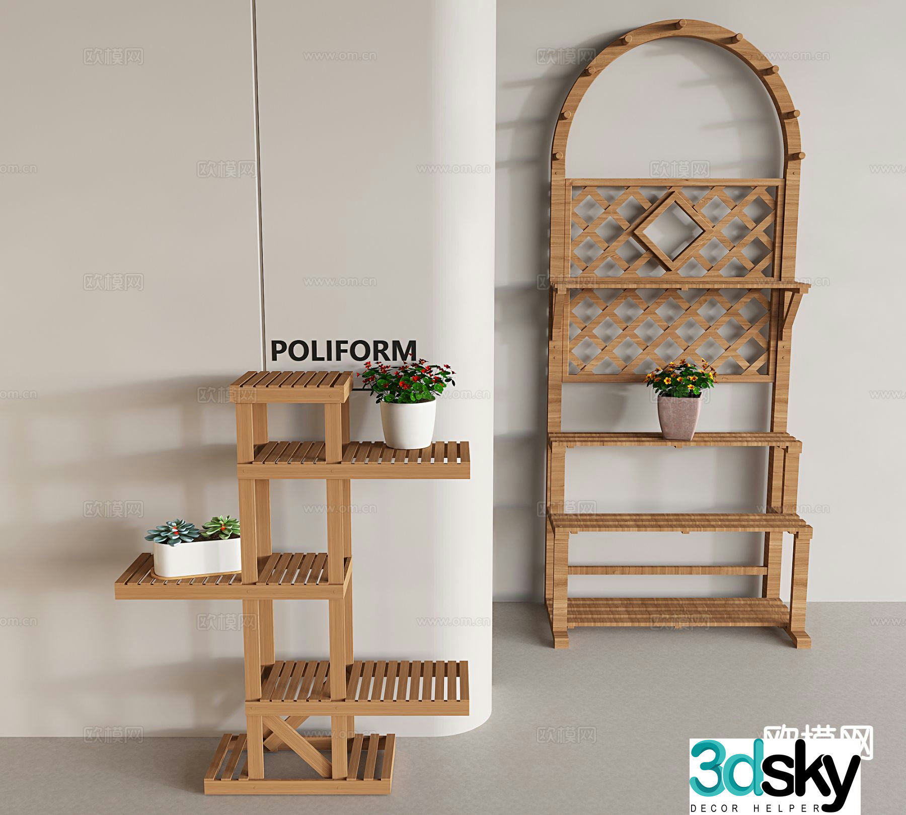 Log flower stand potted plant bonsai 3d model