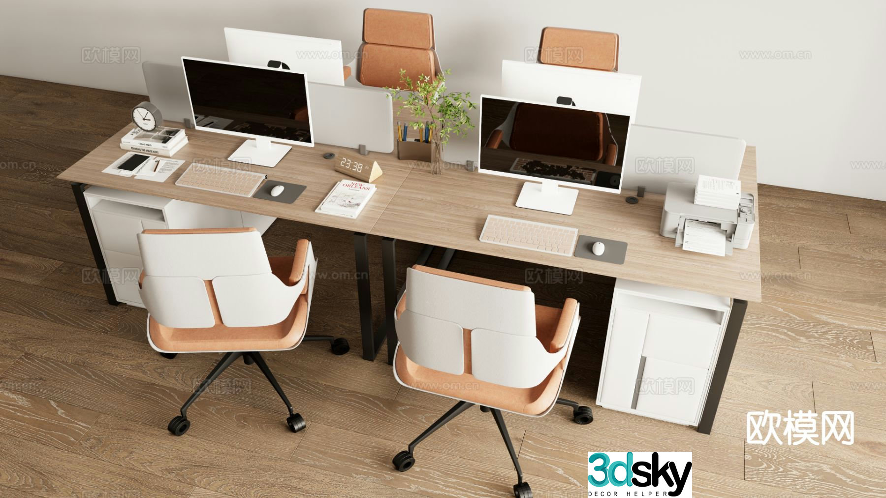 Modern employee workstation card desk 3D model