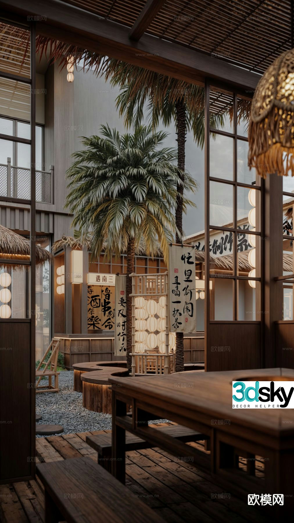 New Chinese style outdoor pavilion courtyard restaurant 3D model