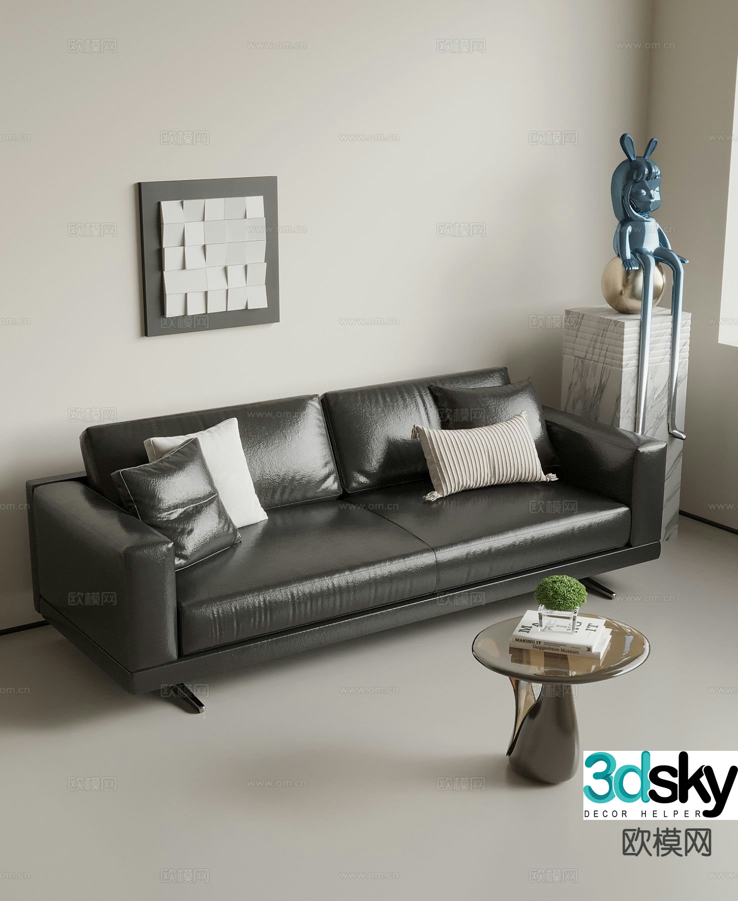 Leather Sofa Double Sofa 3d model