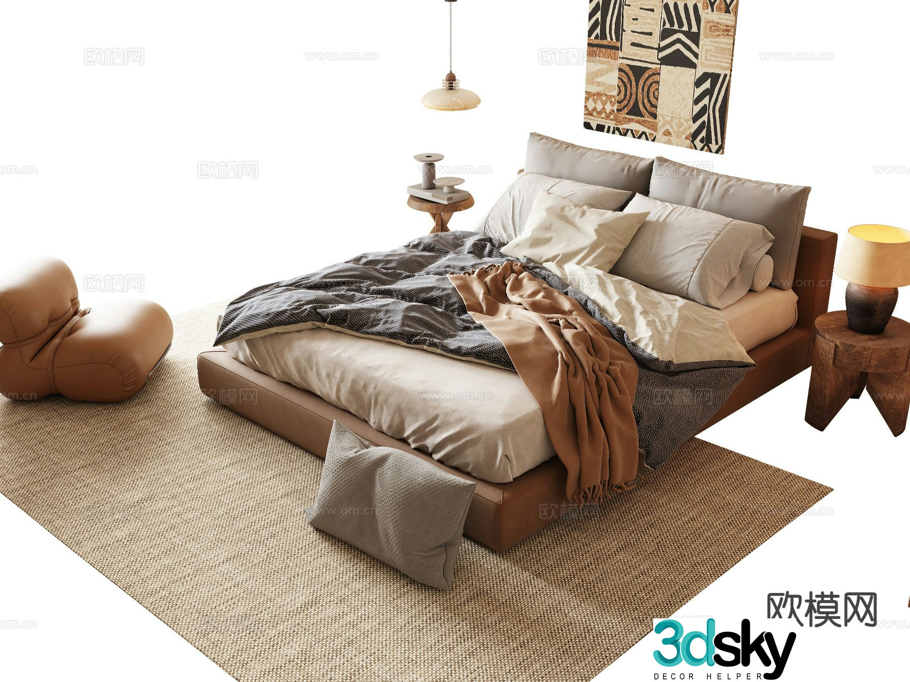 Medieval style double bed 3d model