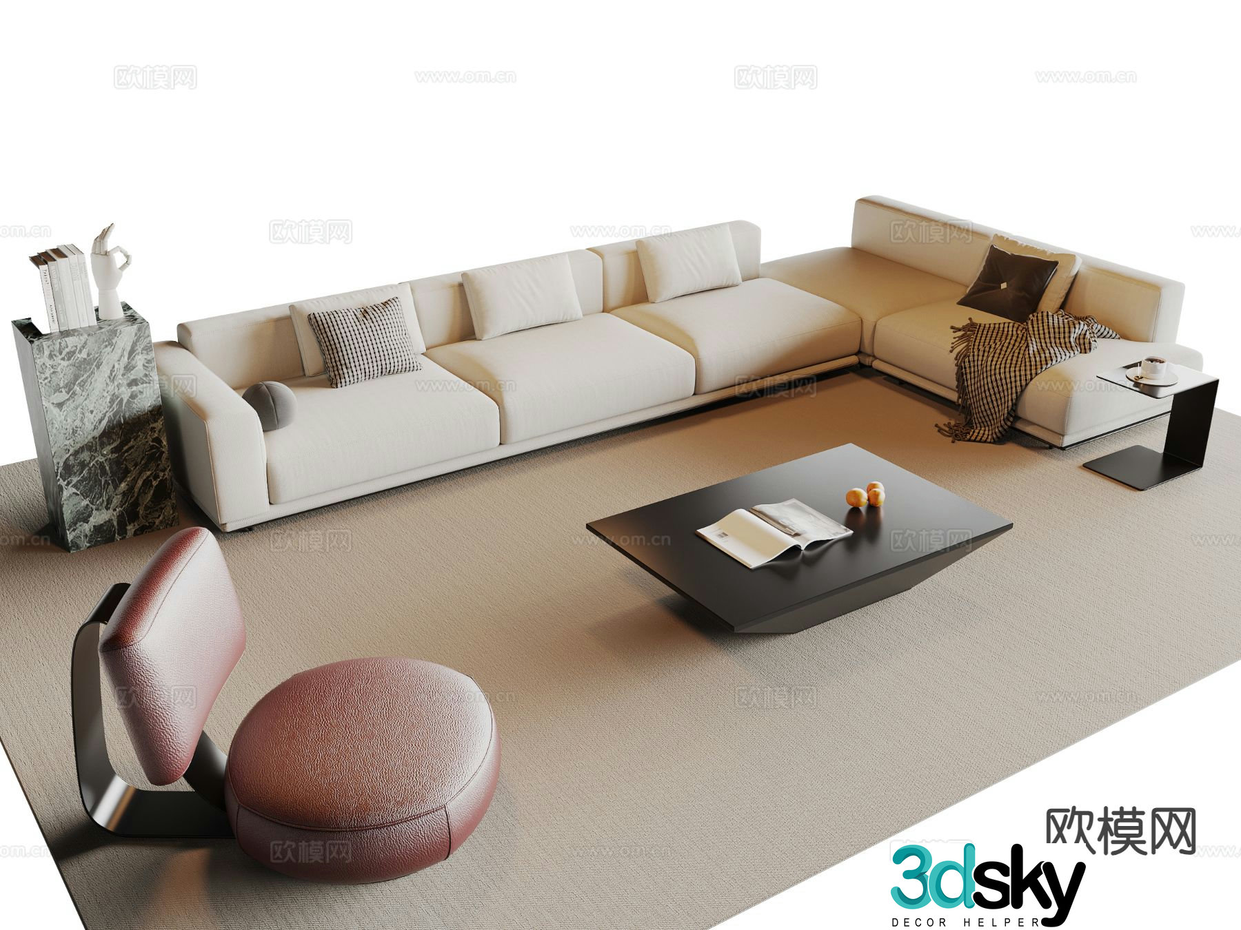 Creamy wind combination sofa 3d model