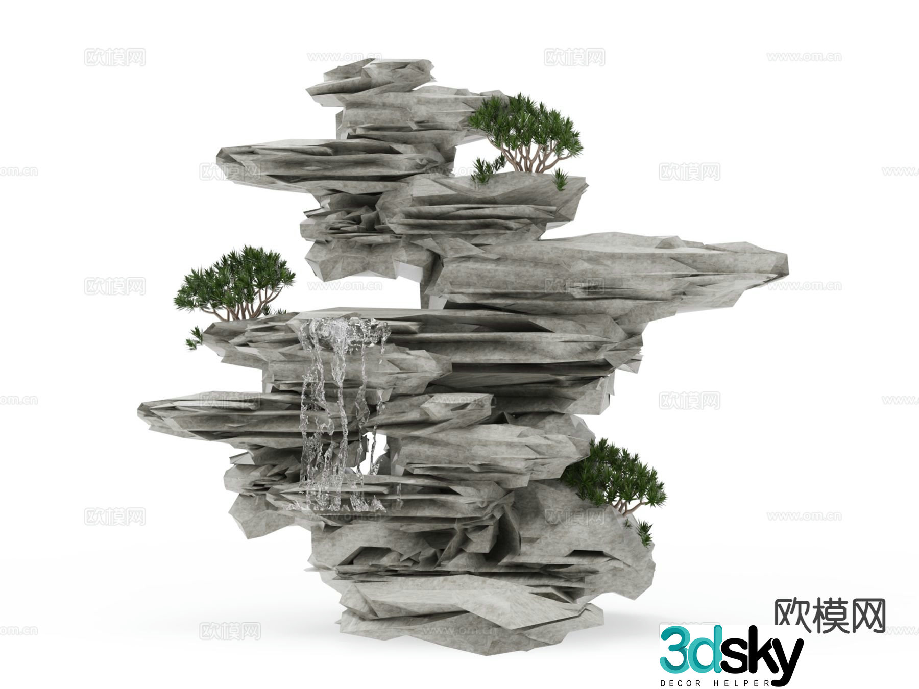 Outdoor landscape rockery and flowing water 3D model
