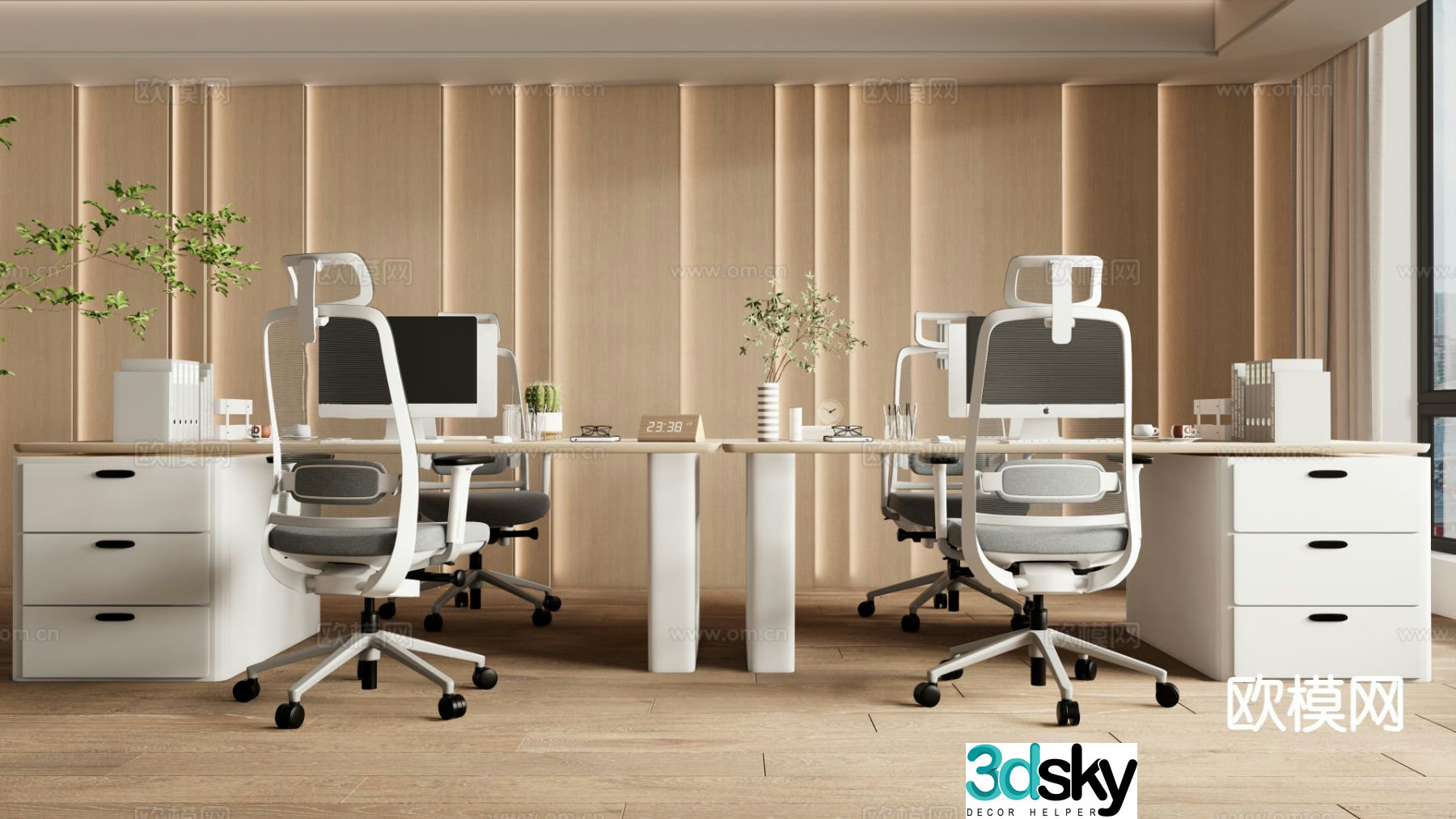 Modern employee workstation card desk 3D model
