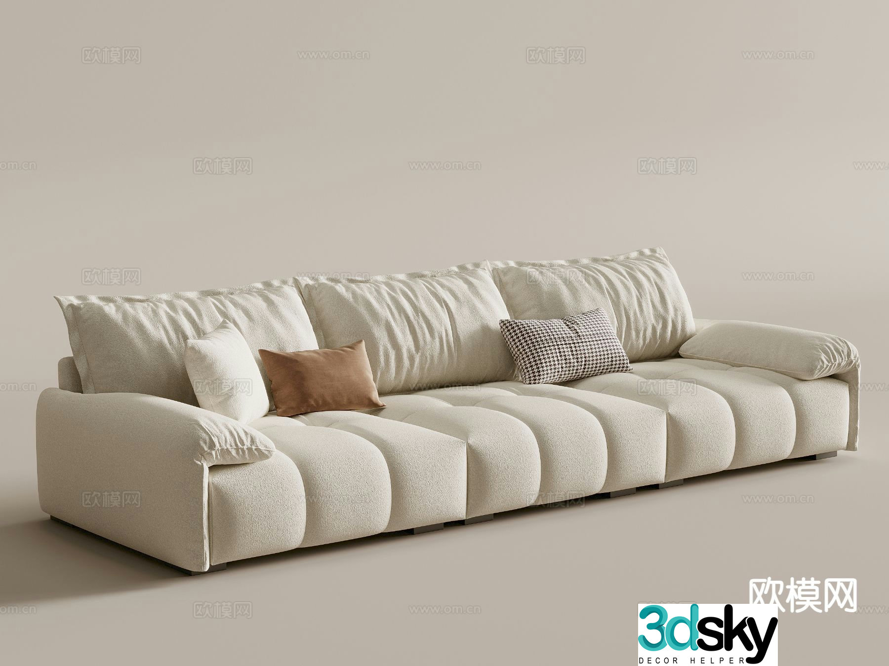 Cream style multi-person sofa 3D model