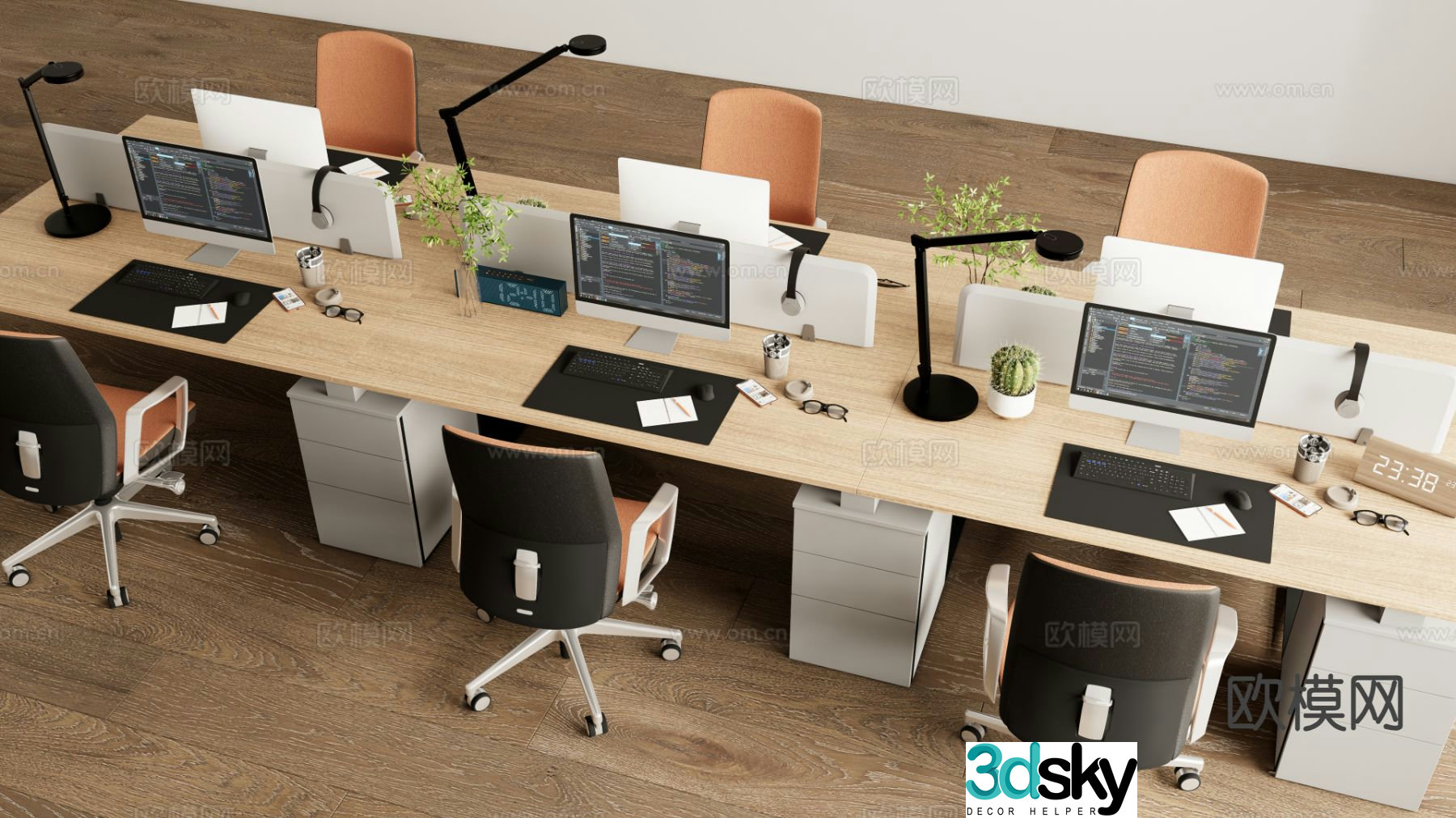 Modern employee workstation card desk 3D model