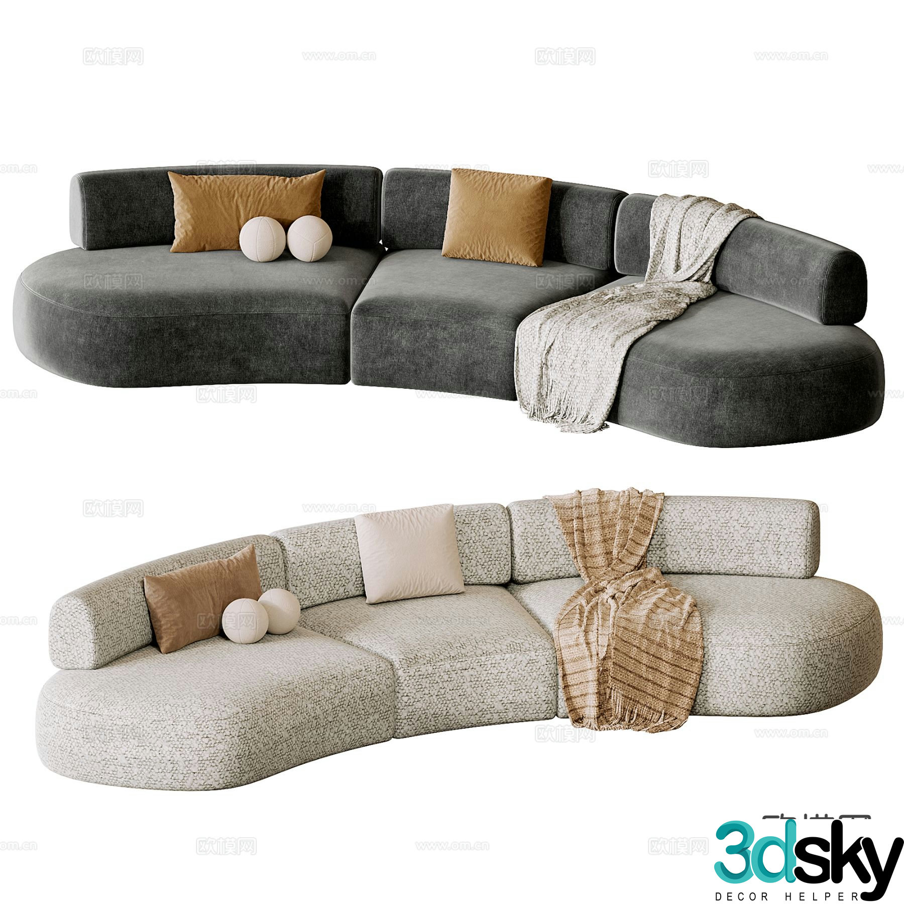 moroso curved sofa multi-person sofa 3d model