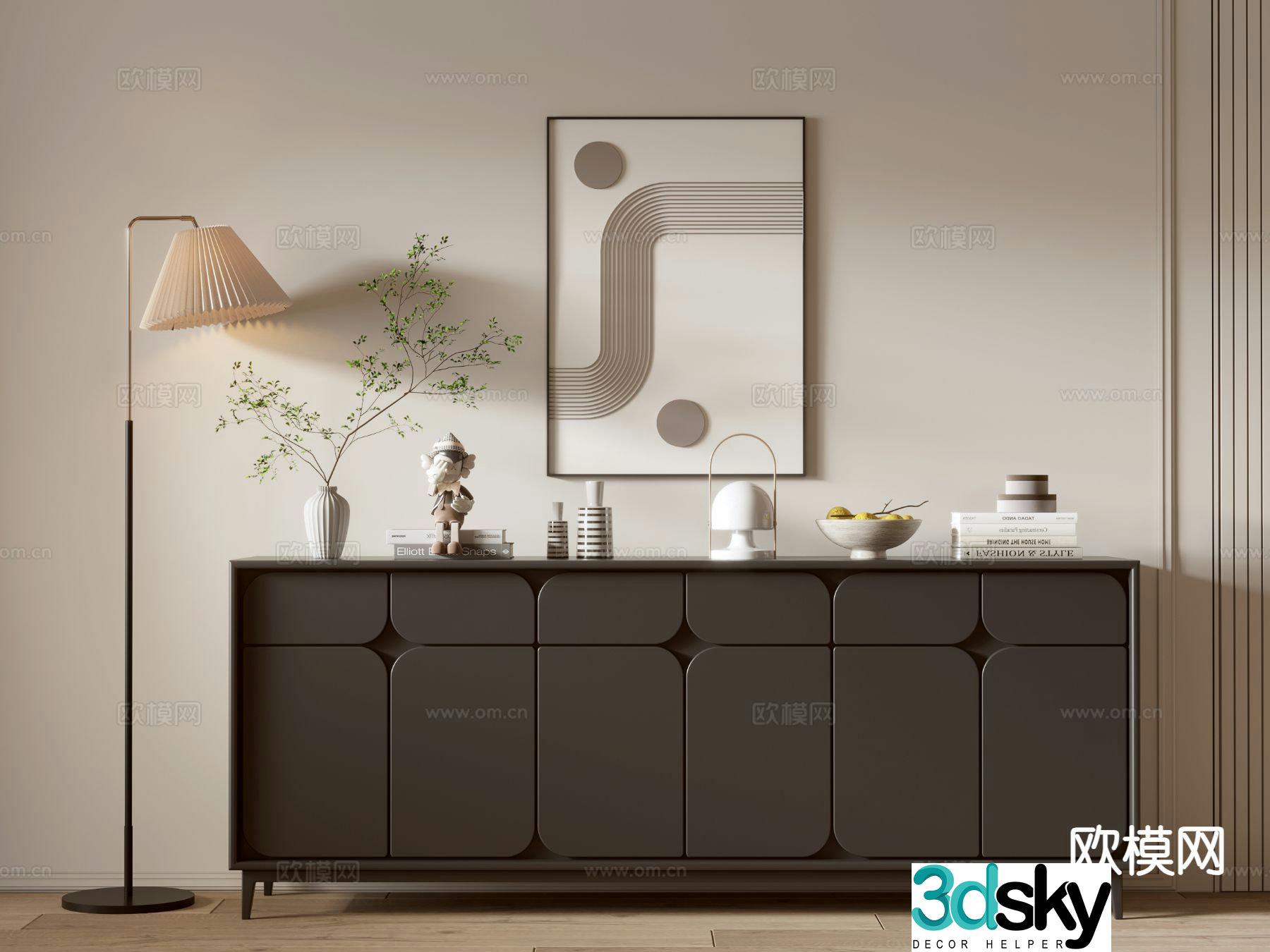 Modern black cabinet entrance cabinet low cabinet 3D model