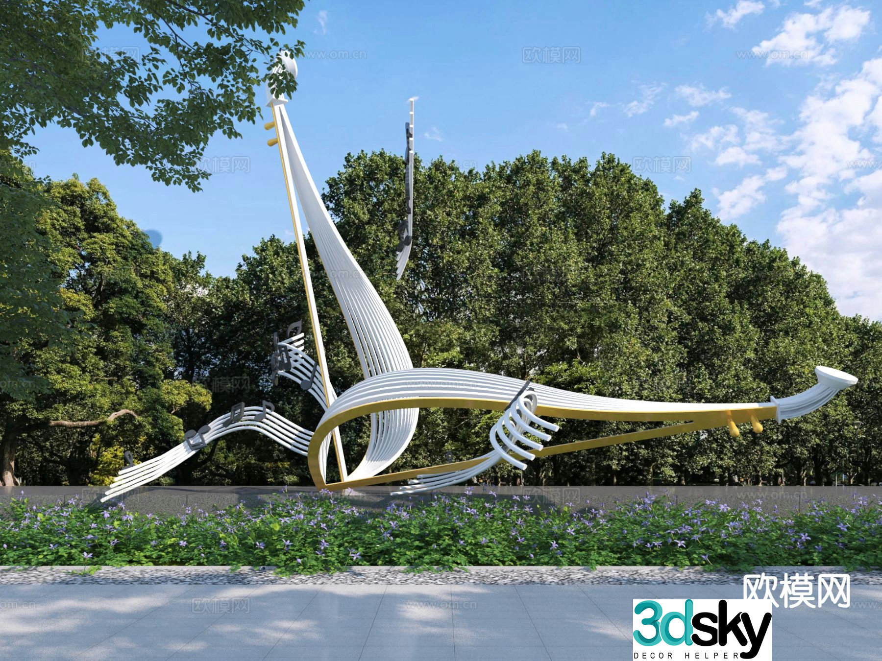 Modern music theme sculpture sketch 3d model