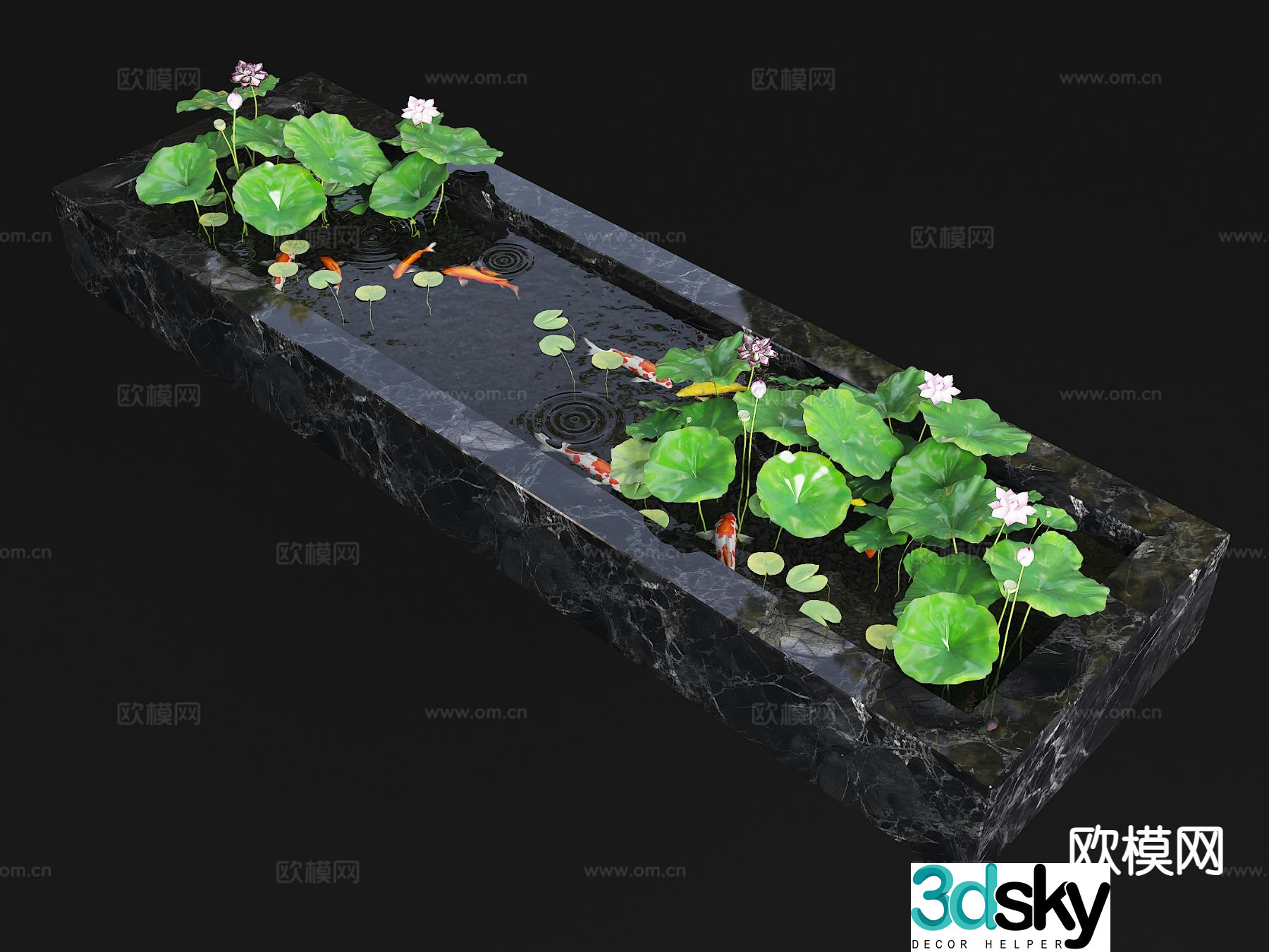 Modern koi pond goldfish pond 3d model