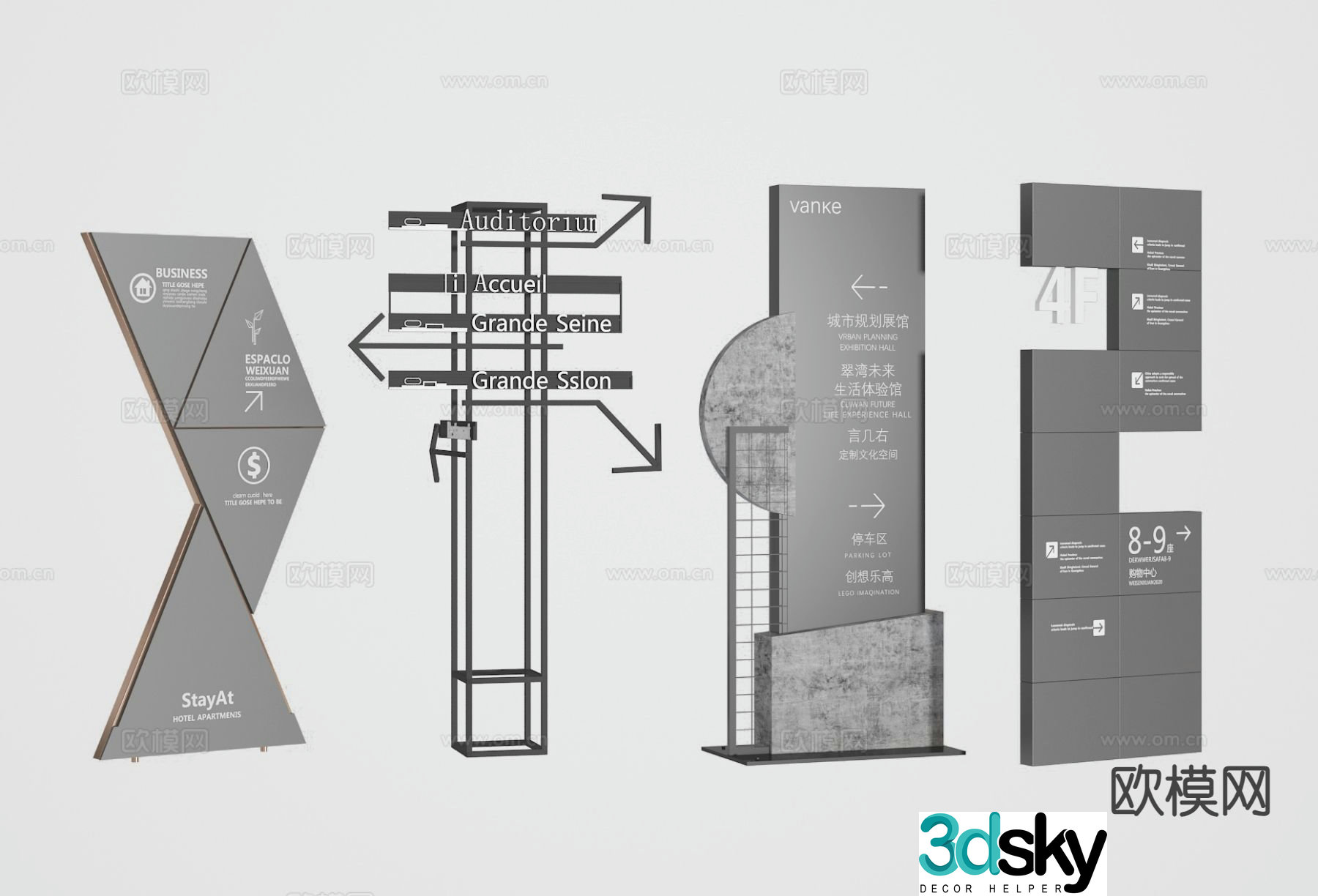 Modern signage guide sign floor sign 3d model