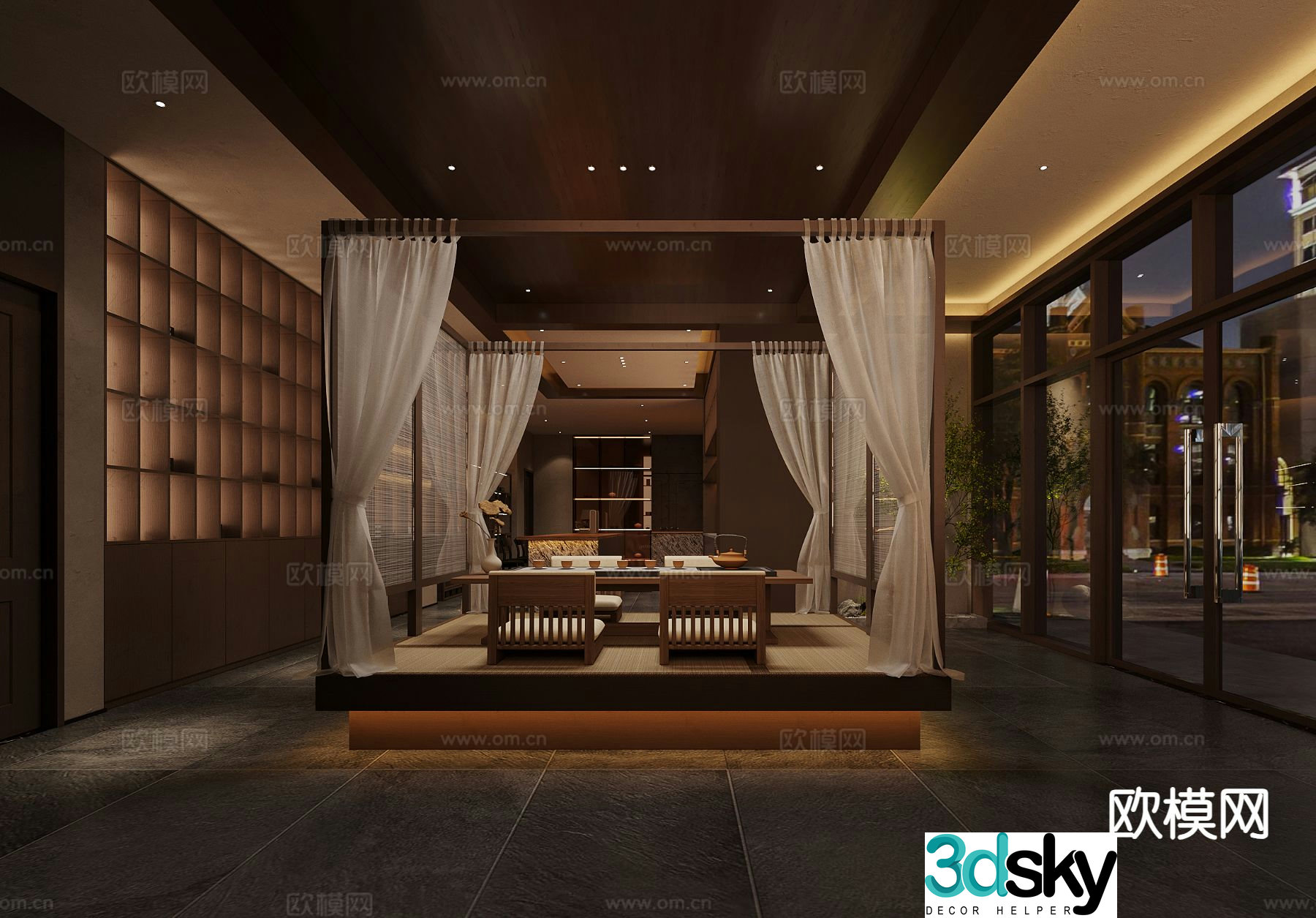 New Chinese Tea House Club Tea Room 3D Model