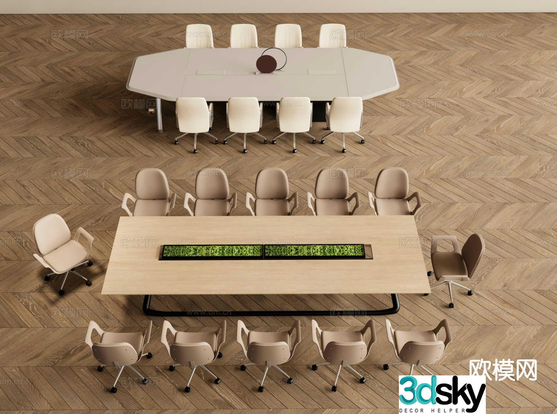 Modern long conference table conference table 3d model