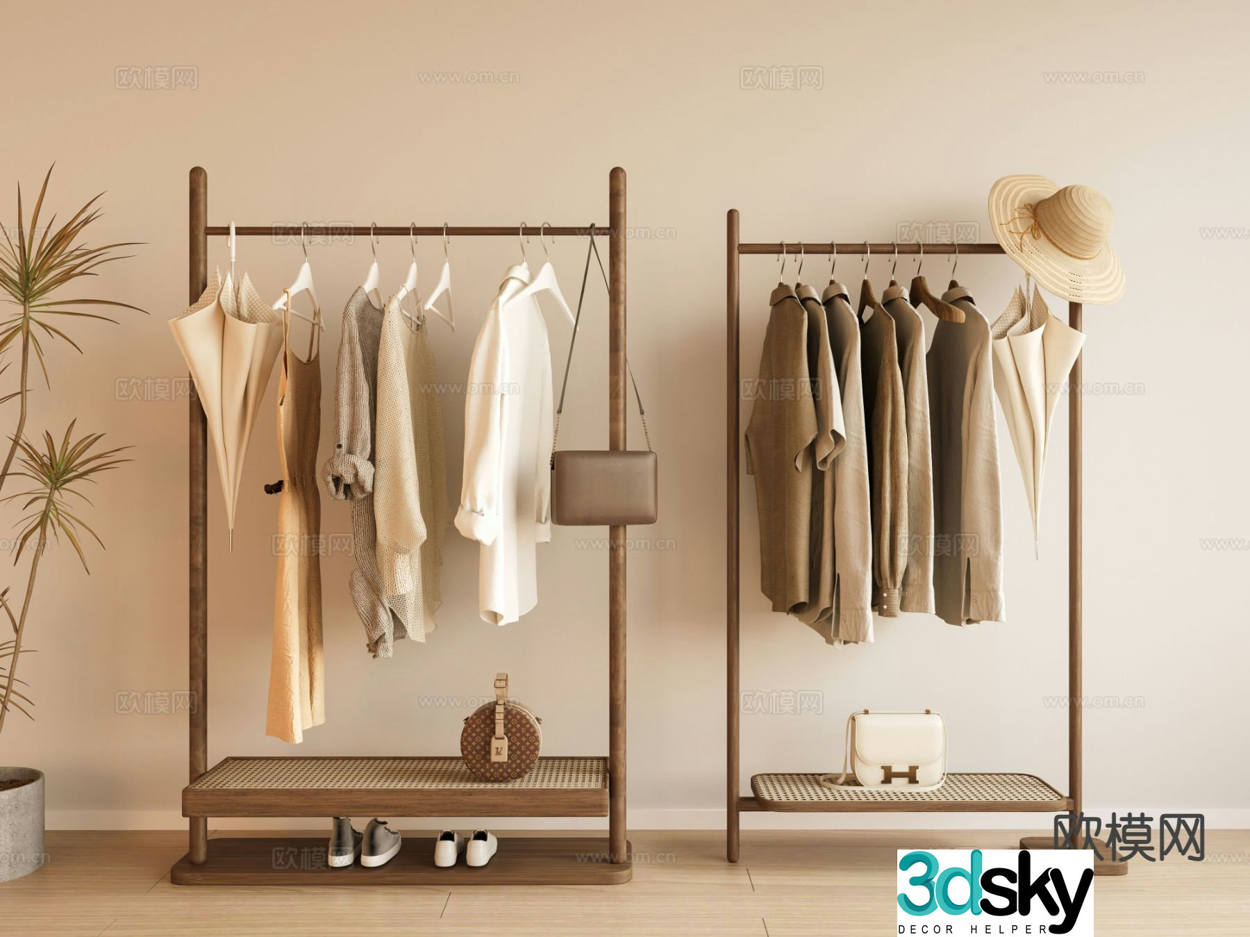 Wabi-sabi clothes hanger floor-standing clothes hanger 3D model