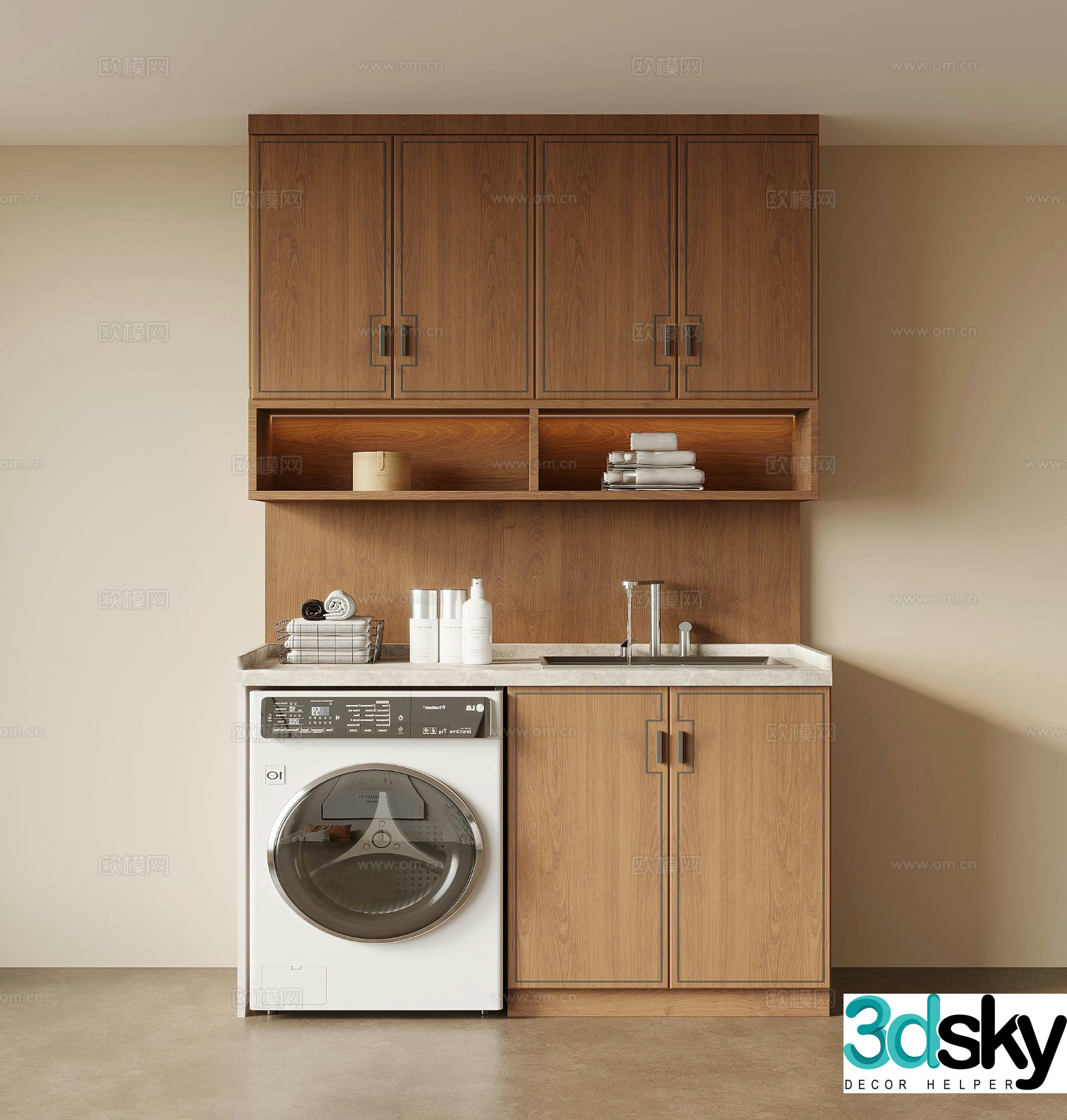 New Chinese style balcony cabinet washing cabinet 3d model