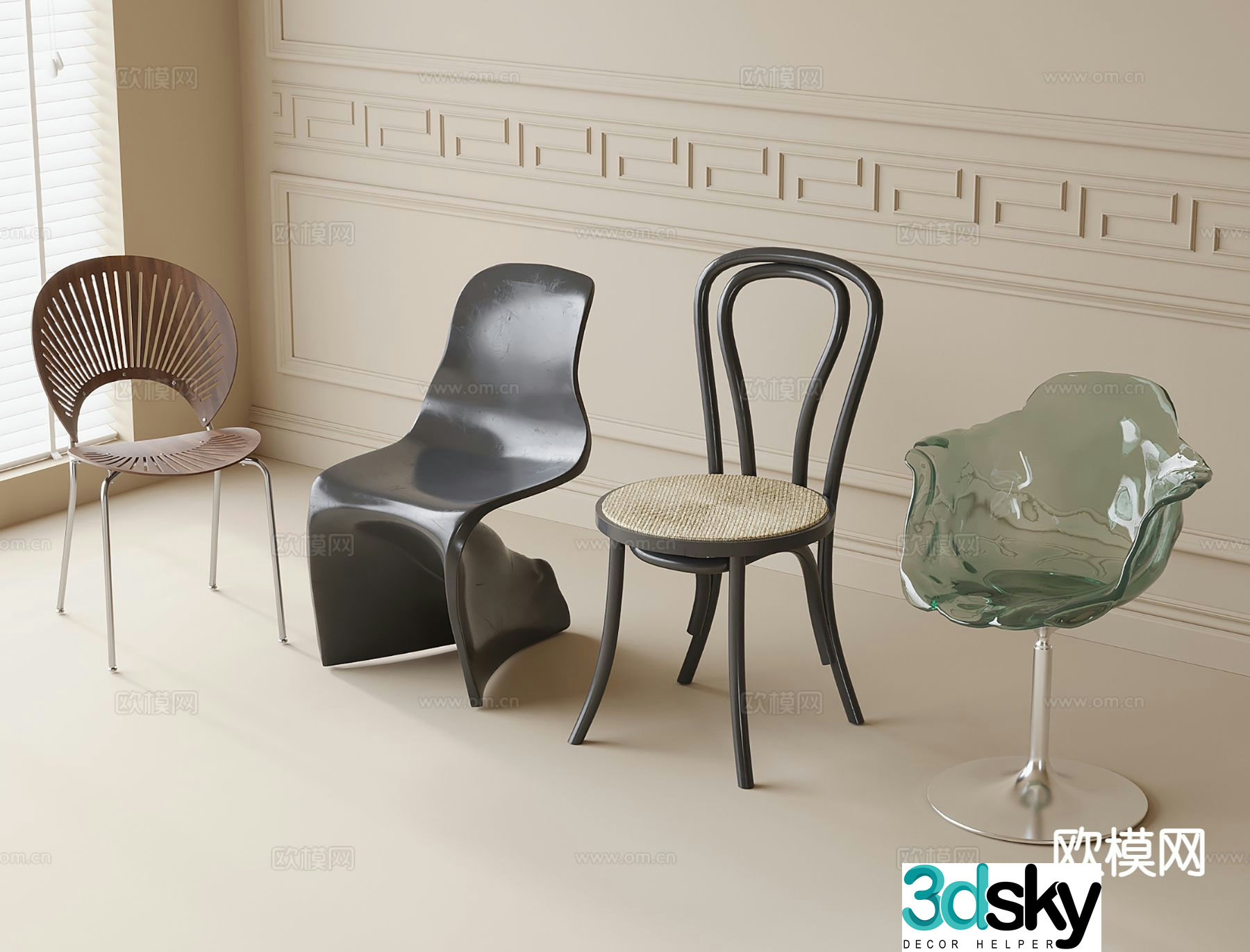 Modern dining chair single chair 3d model