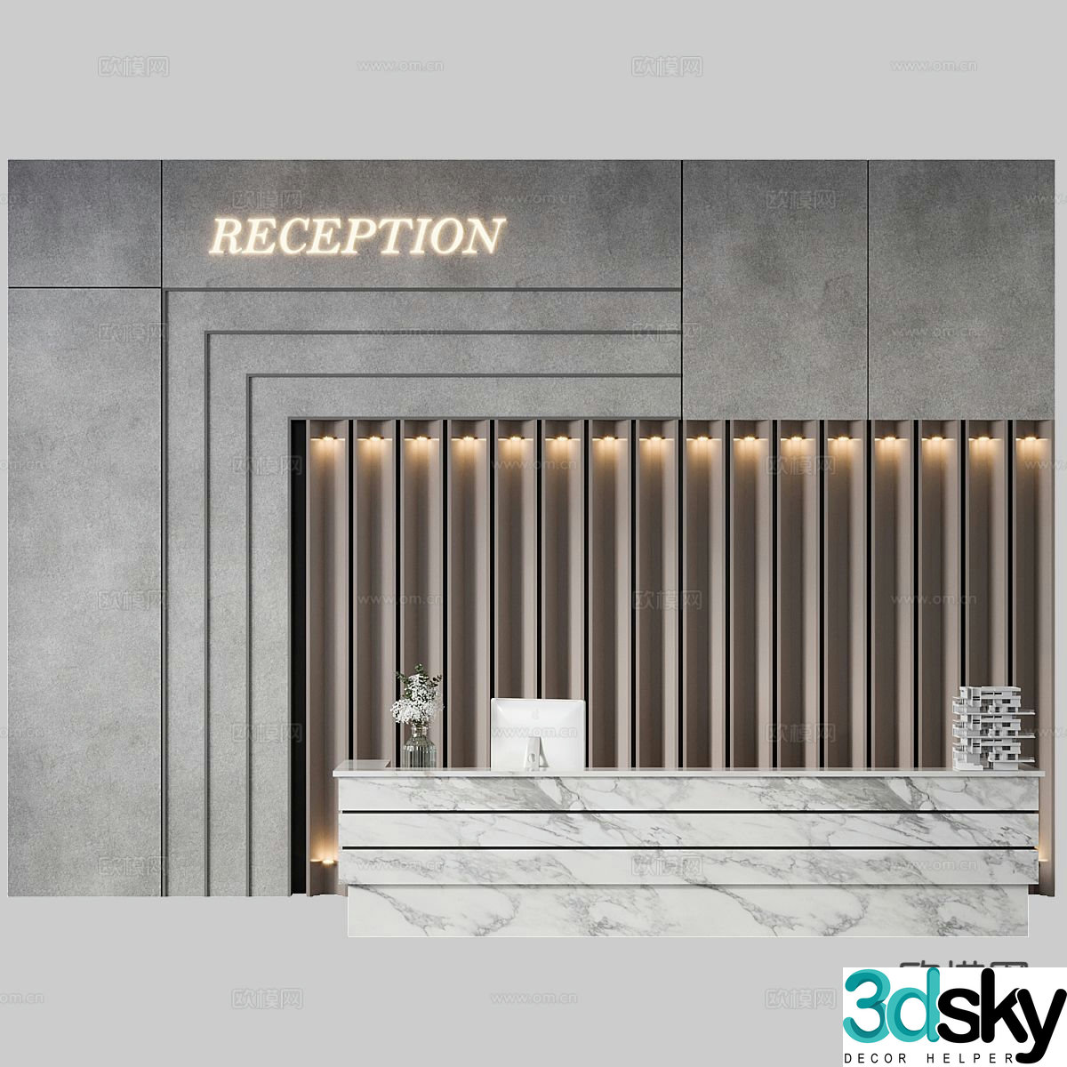 Modern front desk hotel front desk company reception desk 3d model
