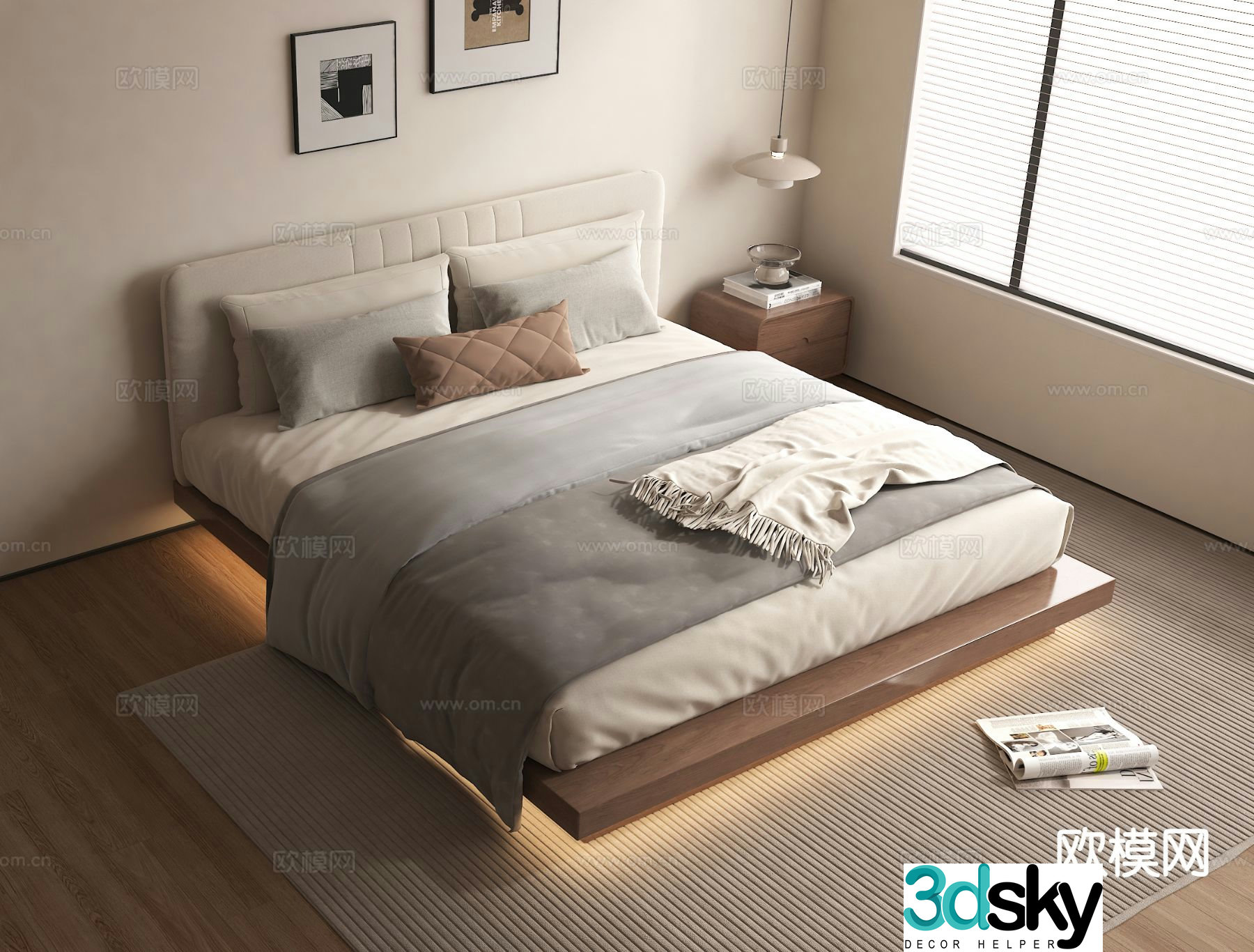 Modern double bed suspended bed 3d model