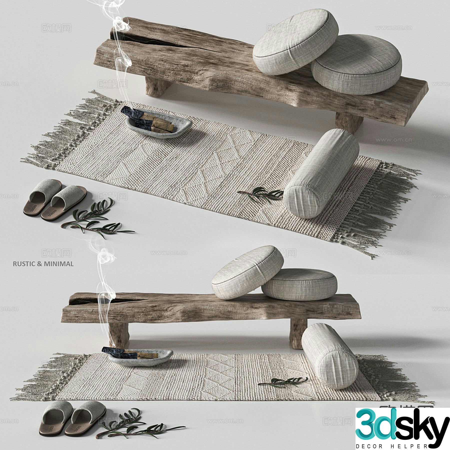 Bench bench Zen futon yoga mat 3D model