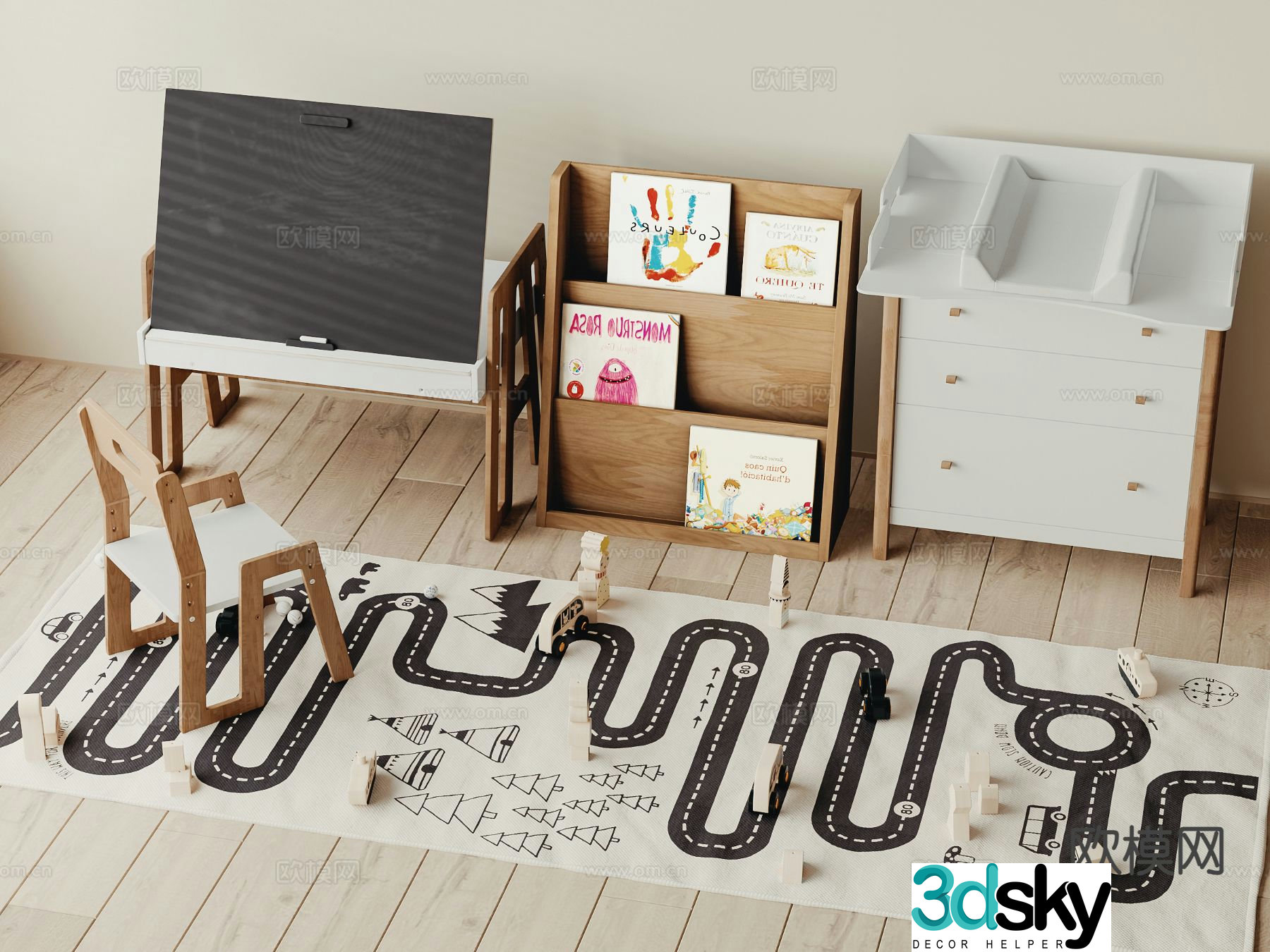 Children’s products small blackboard small bookshelf 3d model